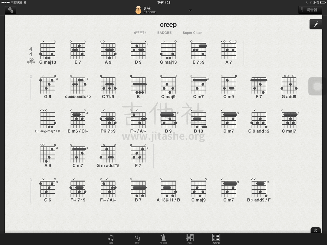 creep吉他谱c调扫弦图片