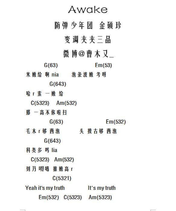 Awake (防弹少年团金硕珍 solo曲 弹唱吉他谱)吉他谱(图片谱,吉他谱,弹唱,伴奏)_防弹少年团(방탄소년단 / Bulletproof Boy Scouts / BTS)_360截图20170217170816389.jpg