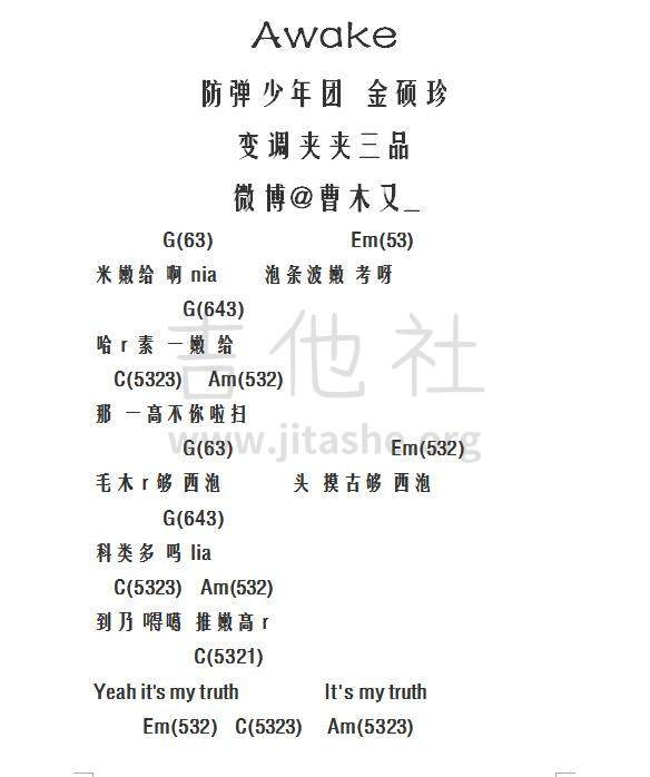 Awake (防弹少年团金硕珍 solo曲 弹唱吉他谱)吉他谱(图片谱,吉他谱,弹唱,伴奏)_防弹少年团(방탄소년단 / Bulletproof Boy Scouts / BTS)_360截图20170217170816389.jpg