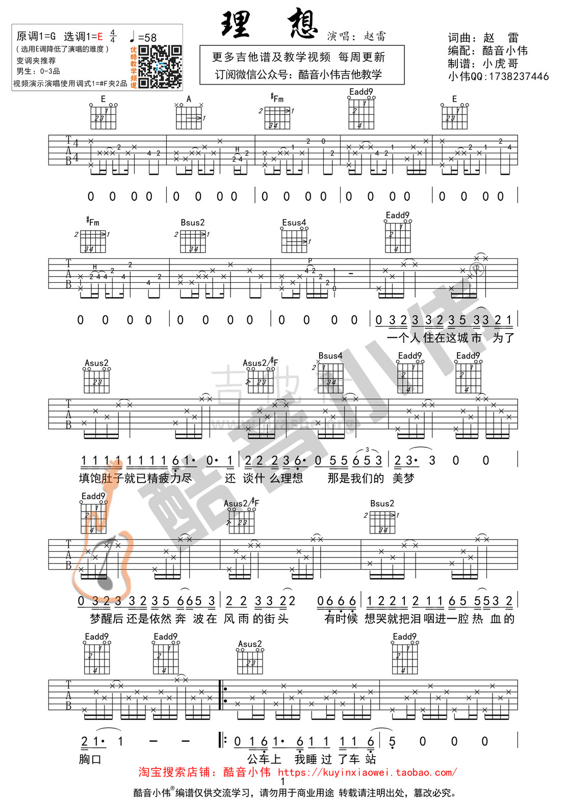 理想(吉他谱E调弹唱谱 酷音小伟吉他教学)吉他谱(图片谱,酷音小伟,吉他教学,弹唱)_赵雷(雷子)_理想01.jpg