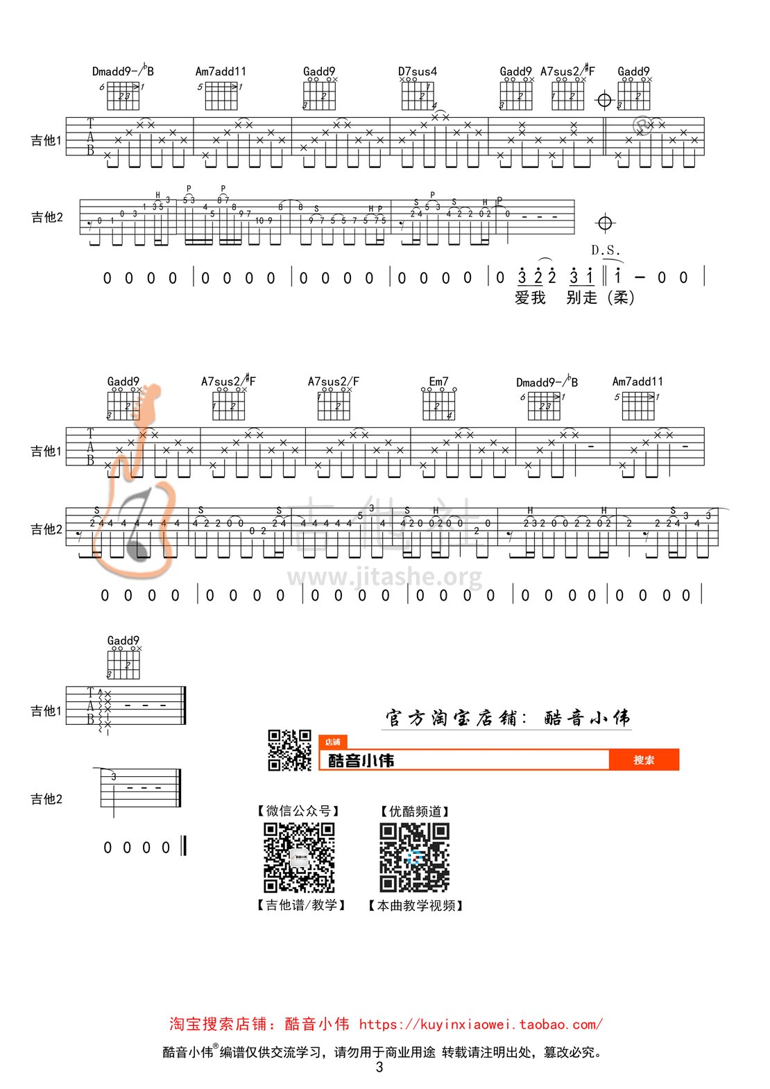 爱我别走(张震岳完美易唱版本吉他谱 酷音小伟吉他教学)吉他谱(图片谱,酷音小伟,教学,弹唱)_张震岳(阿岳;Chang Csun Yuk)_爱我别走3.gif