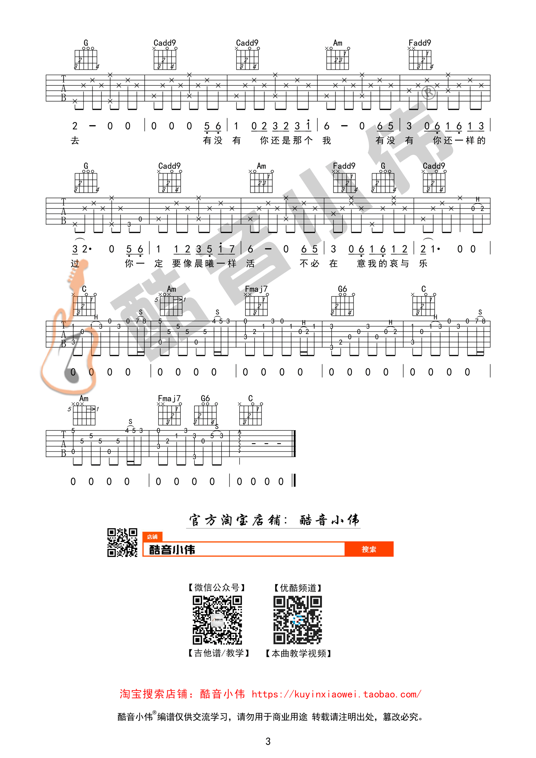 八十年代的歌(初級進階 酷音小偉吉他教學)吉他譜(圖片譜,酷音小偉