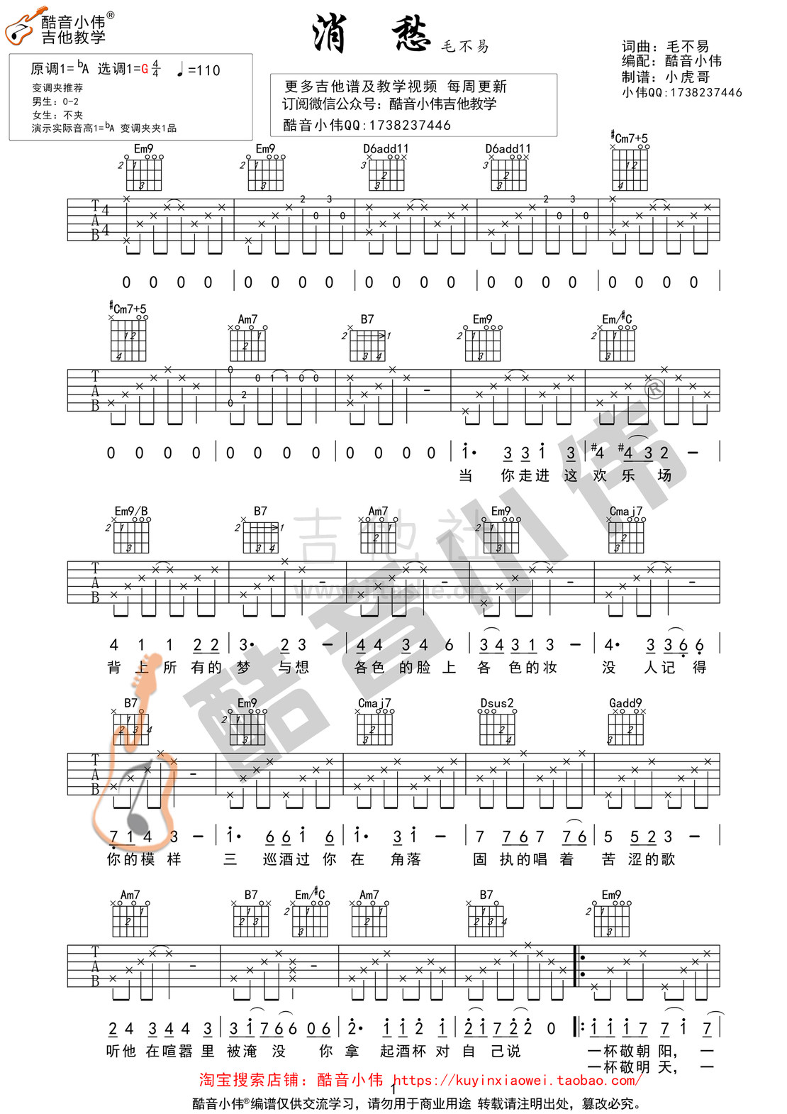 消愁（酷音小伟吉他弹唱教学）吉他谱(图片谱,酷音小伟,吉他教学,弹唱)_毛不易(王维家)_消愁1.jpg