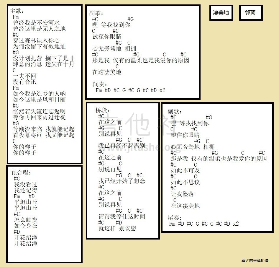 凄美地吉他谱(图片谱,弹唱,和弦谱)_郭顶_不用变调夹