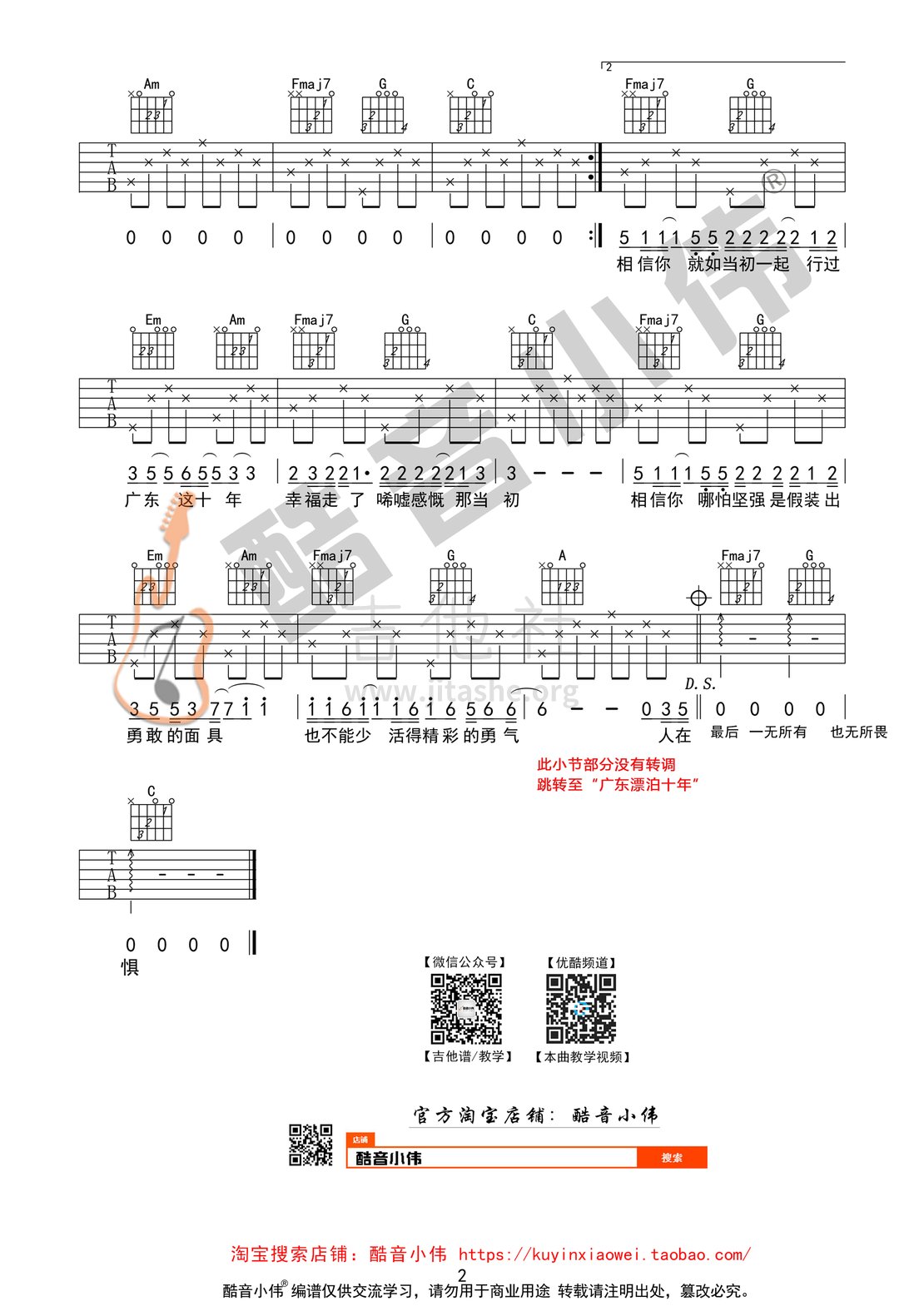 广东爱情故事(酷音小伟吉他教学)吉他谱(图片谱,酷音小伟吉他教学,吉他弹唱教学,弹唱)_广东雨神_广东十年简单版02.gif