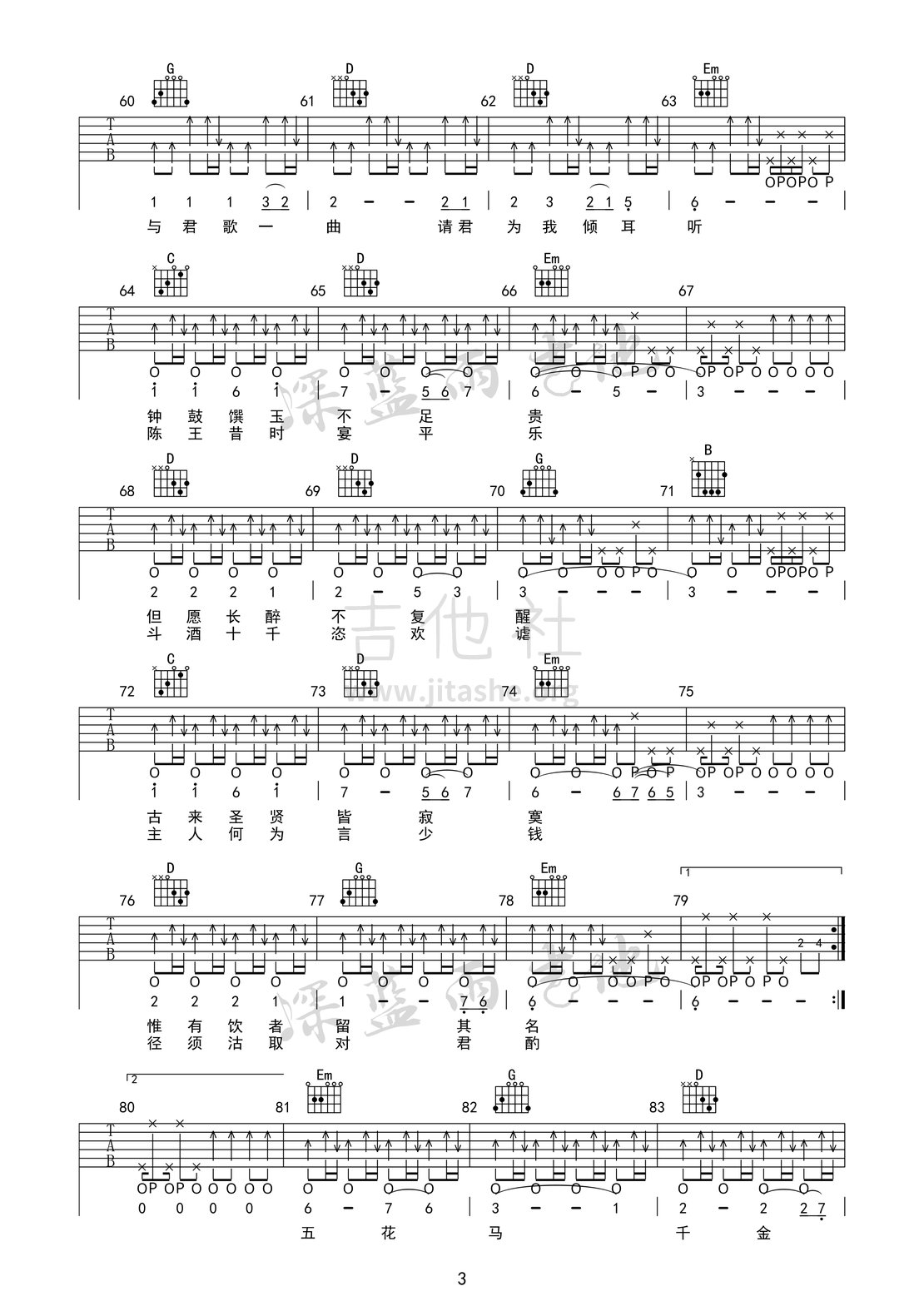 将进酒(深蓝雨吉他弹唱附曲谱)吉他谱(图片谱,弹唱)_陈涌海_将进酒 凤凰03.gif