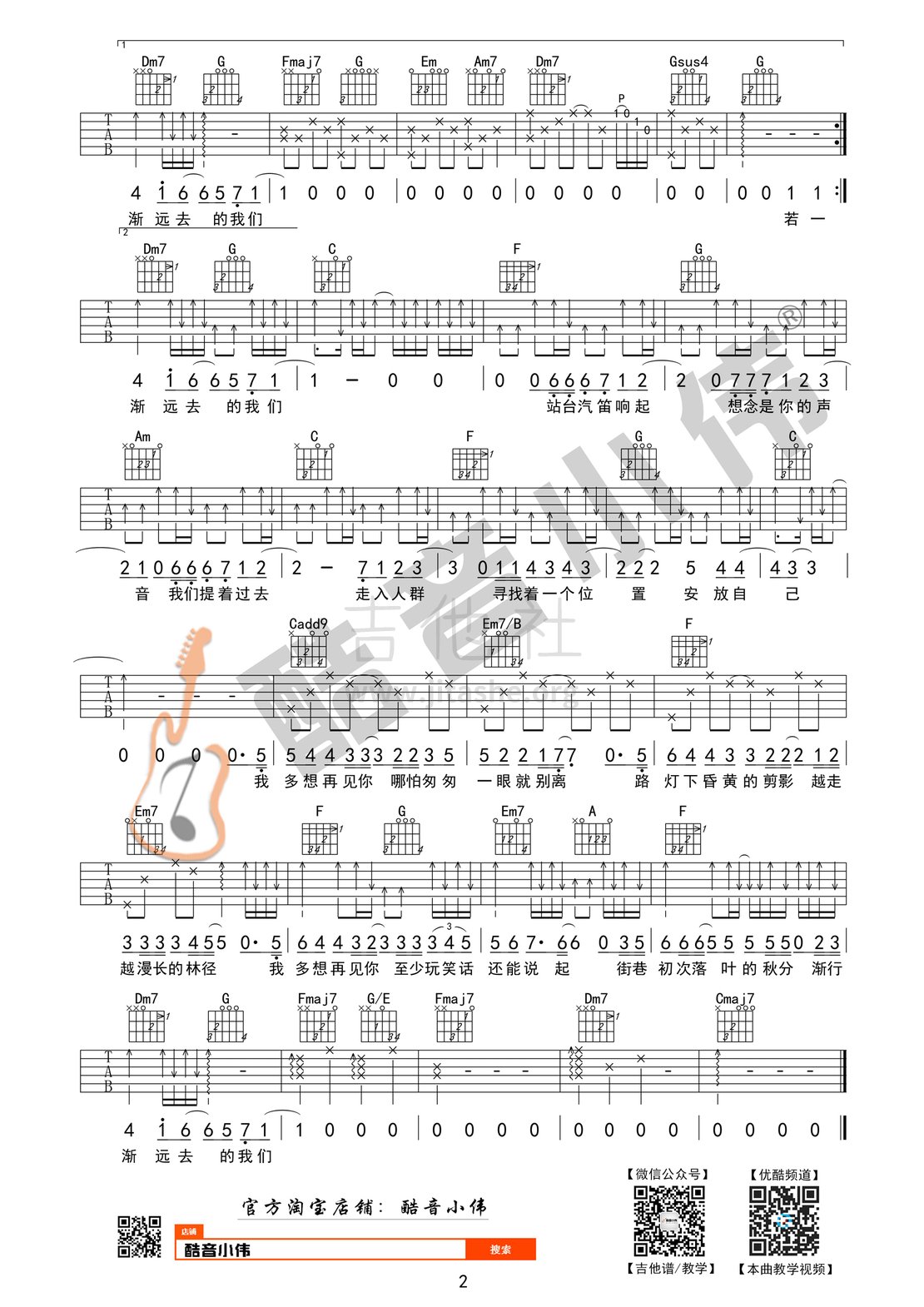 云烟成雨(酷音小伟吉他教学)吉他谱(图片谱,酷音小伟,弹唱,教学)_房东的猫_云烟成雨2.gif