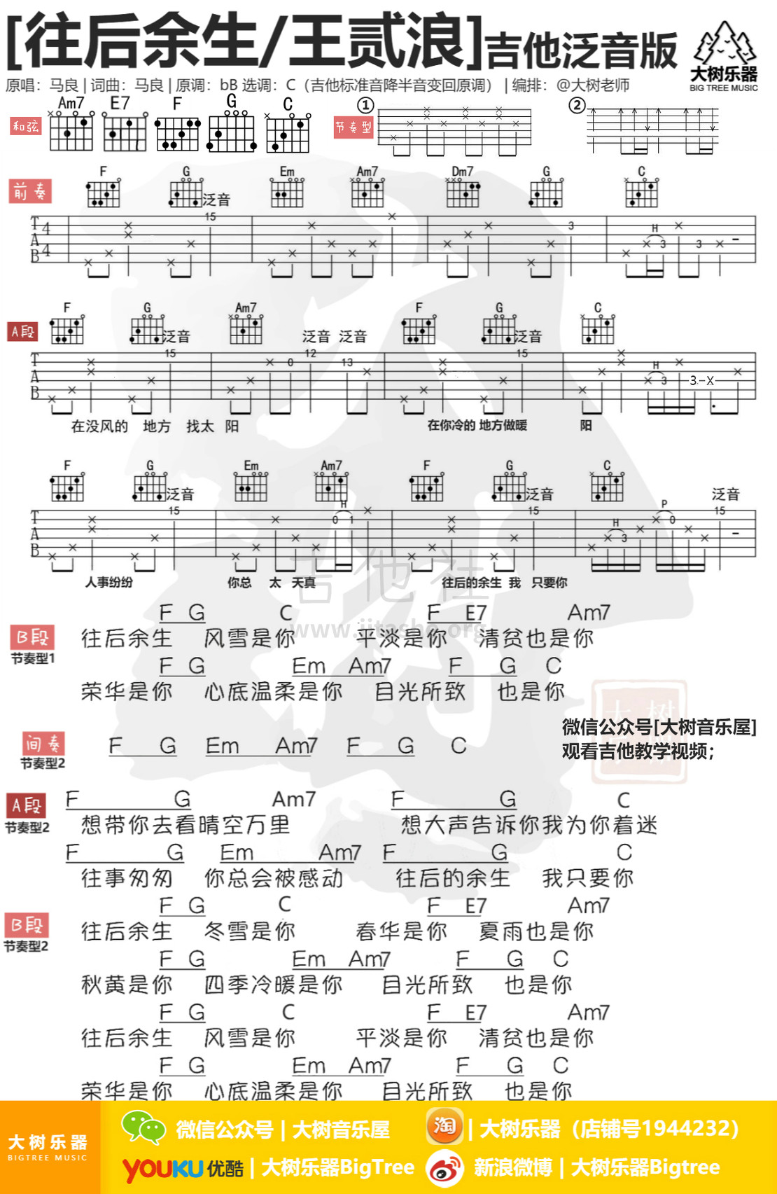 马良 - 往后余生(改编带前奏) [弹唱 改编版 扫弦] 吉他谱