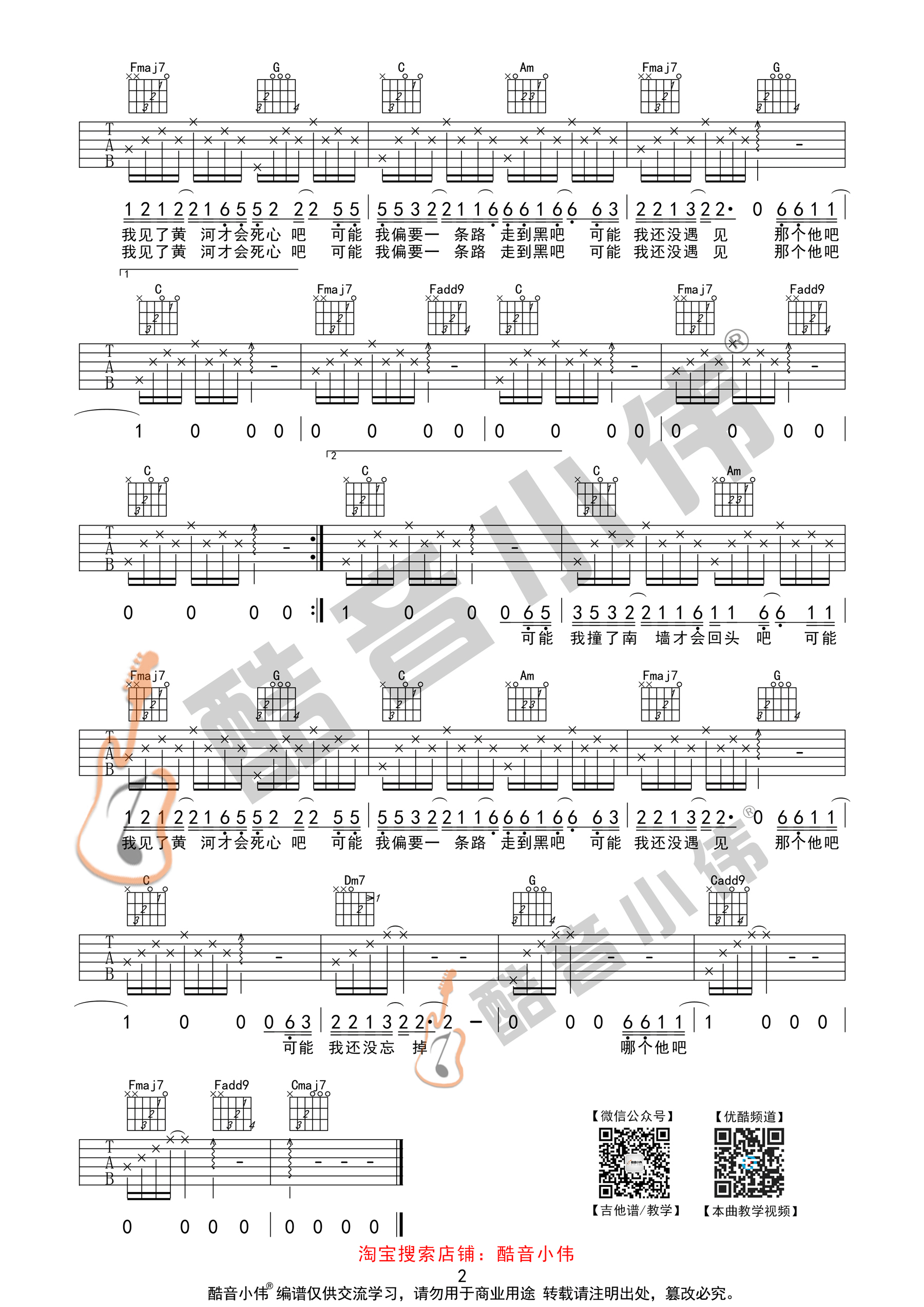 可能否(酷音小伟吉他弹唱教学)吉他谱(图片谱,酷音小伟,弹唱,C调)_木小雅_可能否简单2.gif