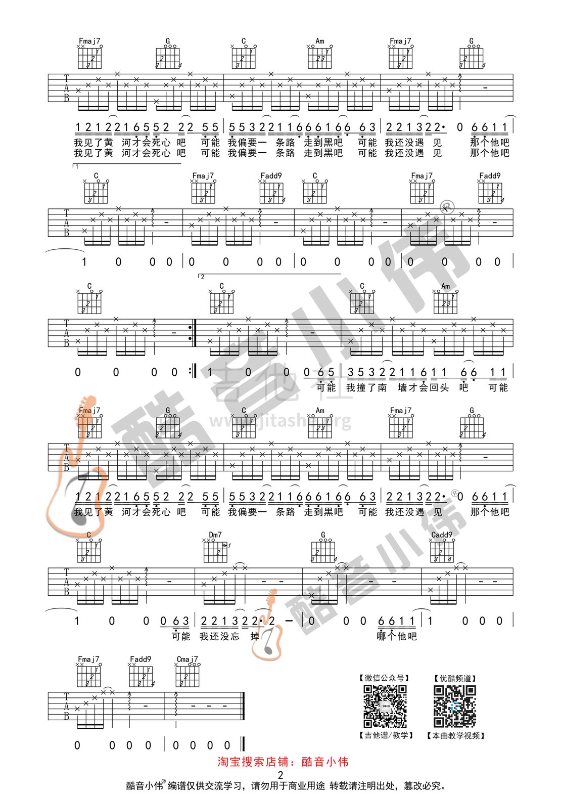 可能否(酷音小伟吉他弹唱教学)吉他谱(图片谱,酷音小伟,弹唱,C调)_木小雅_可能否简单2.gif