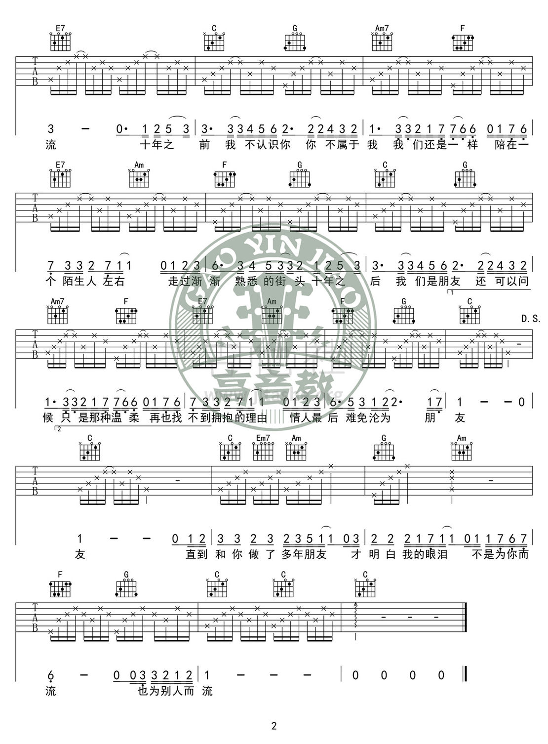 十年(高音教编配)吉他谱(图片谱,弹唱,伴奏,C调)_陈奕迅(Eason Chan)_《十年》C调入门版02.jpg