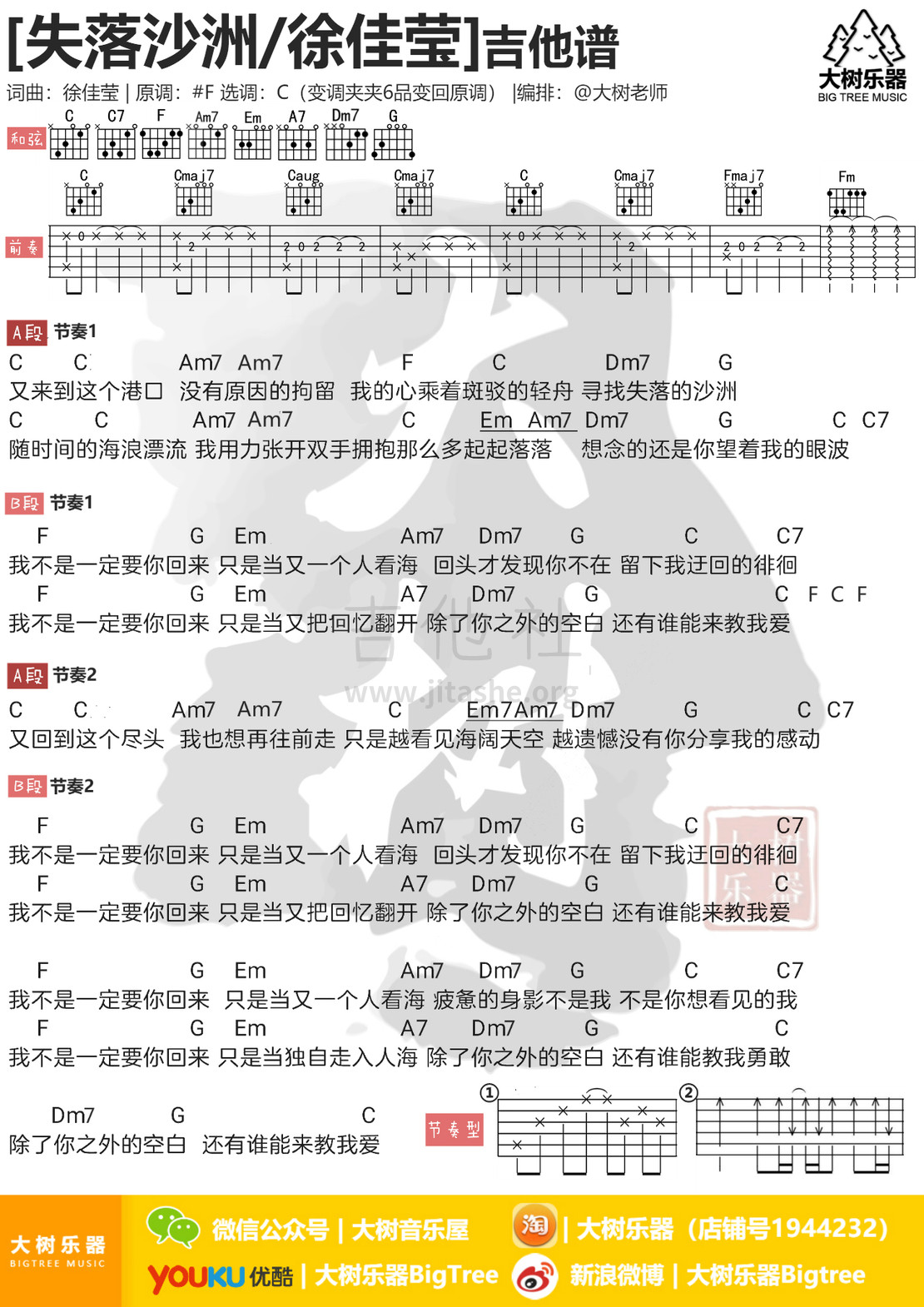 失落沙洲吉他谱(图片谱,弹唱,大树乐器,大树音乐)_徐佳莹(LALA)_模板_meitu_3_meitu_1.jpg