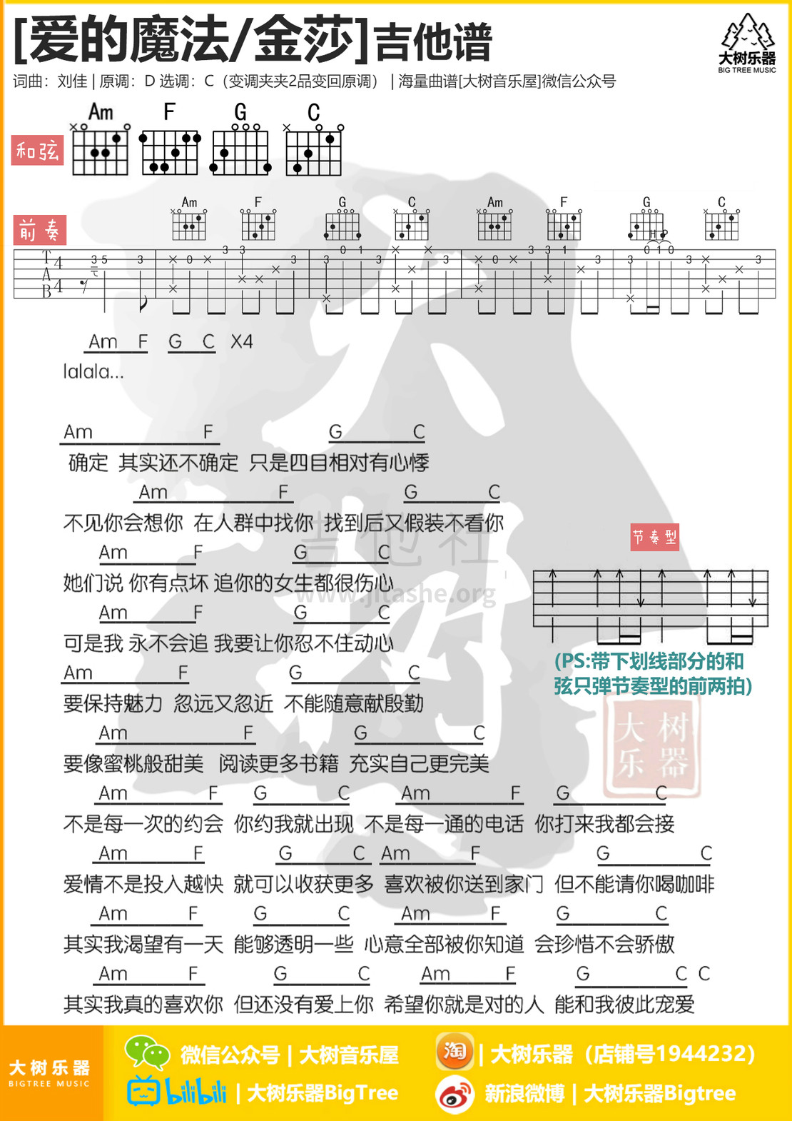 因为爱所以爱吉他谱 C调高清版-天虹乐器编配-谢霆锋-吉他源