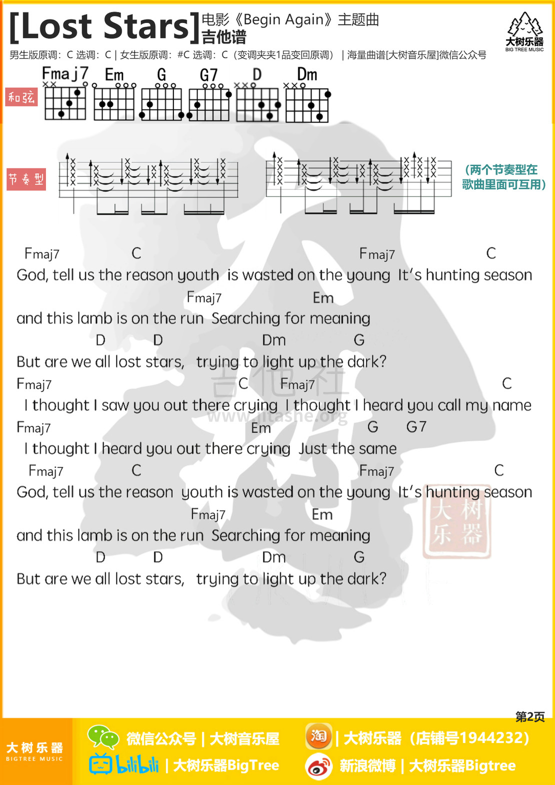 Lost Stars(电影《Begin Again》插曲)吉他谱(图片谱,弹唱,教学,大树乐器)_Adam Levine(Adam Noah Levine)_2.jpg