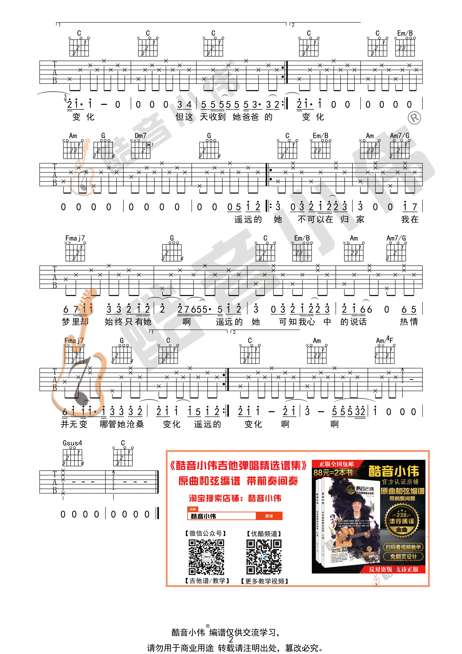 遥远的她(酷音小伟吉他弹唱教学)吉他谱(图片谱,酷音小伟,弹唱,简单版)_张学友(Jacky Cheung)_遥远的她简单版2.gif