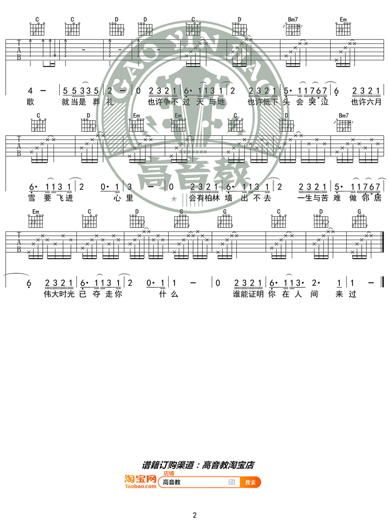 在人间（高音教 猴哥吉他教学）吉他谱(图片谱,弹唱,G调)_王建房_《在人间》G调入门版02_副本.jpg