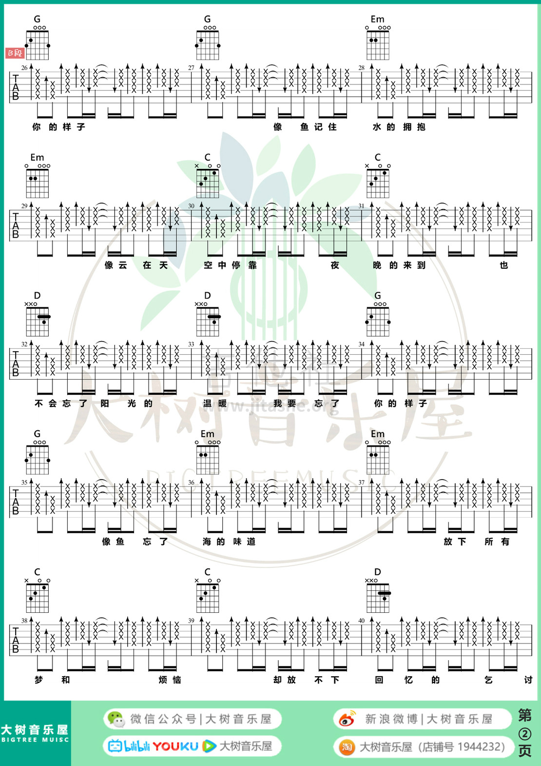 打印:像鱼（大树音乐屋）吉他谱_王贰浪_2.jpg