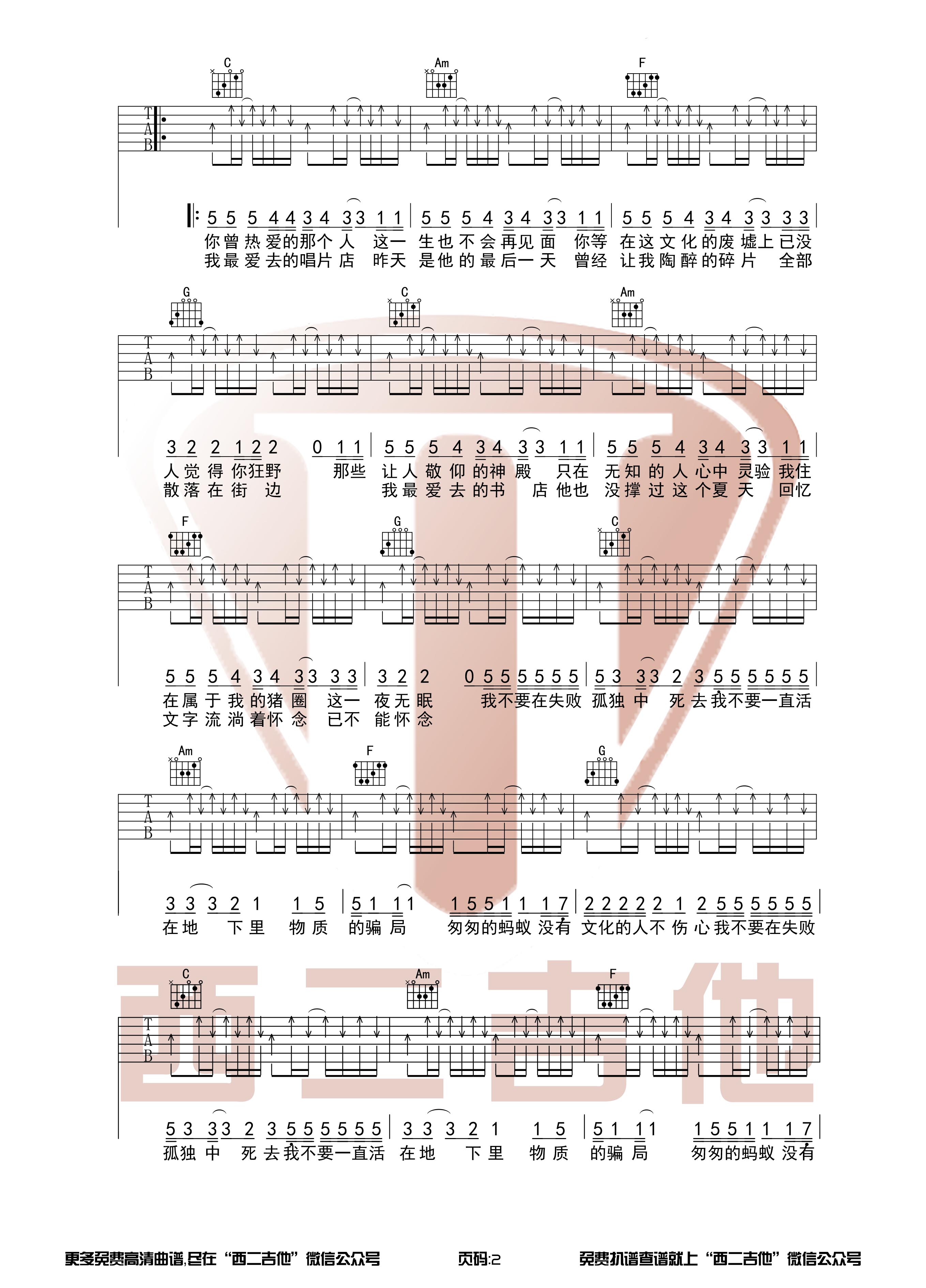 没有理想的人不伤心（西二吉他）吉他谱(图片谱,弹唱,原版)_新裤子_没有理想的人不伤心2.jpg