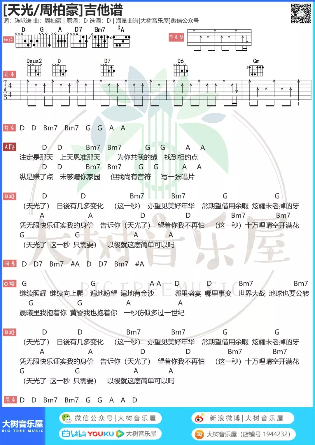 天光（大树音乐屋）吉他谱(图片谱,和弦,弹唱,D调)_周柏豪_天光.webp.jpg