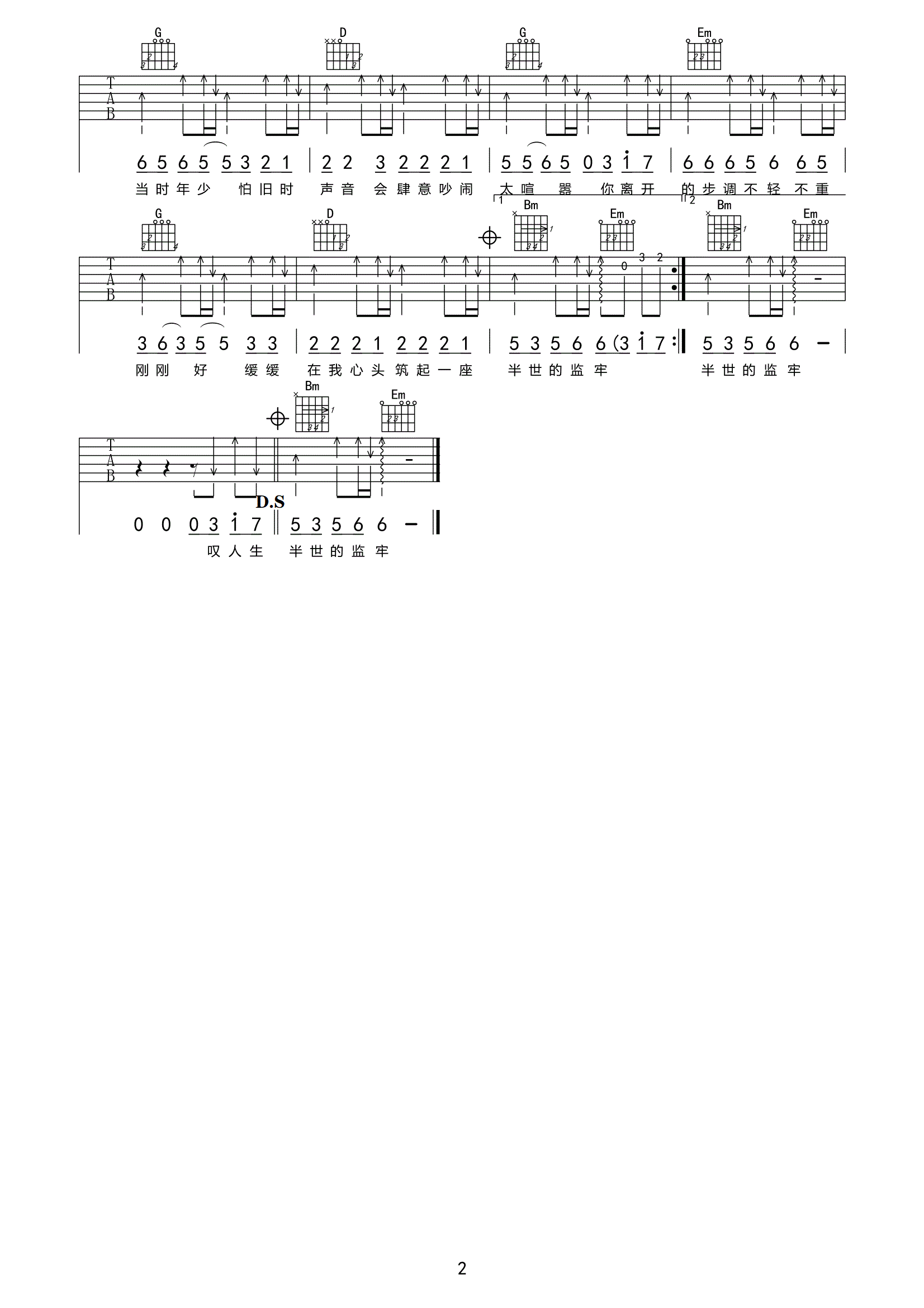 余情未了（白健平编配）吉他谱(图片谱,弹唱)_魏新雨_余情未了02.gif