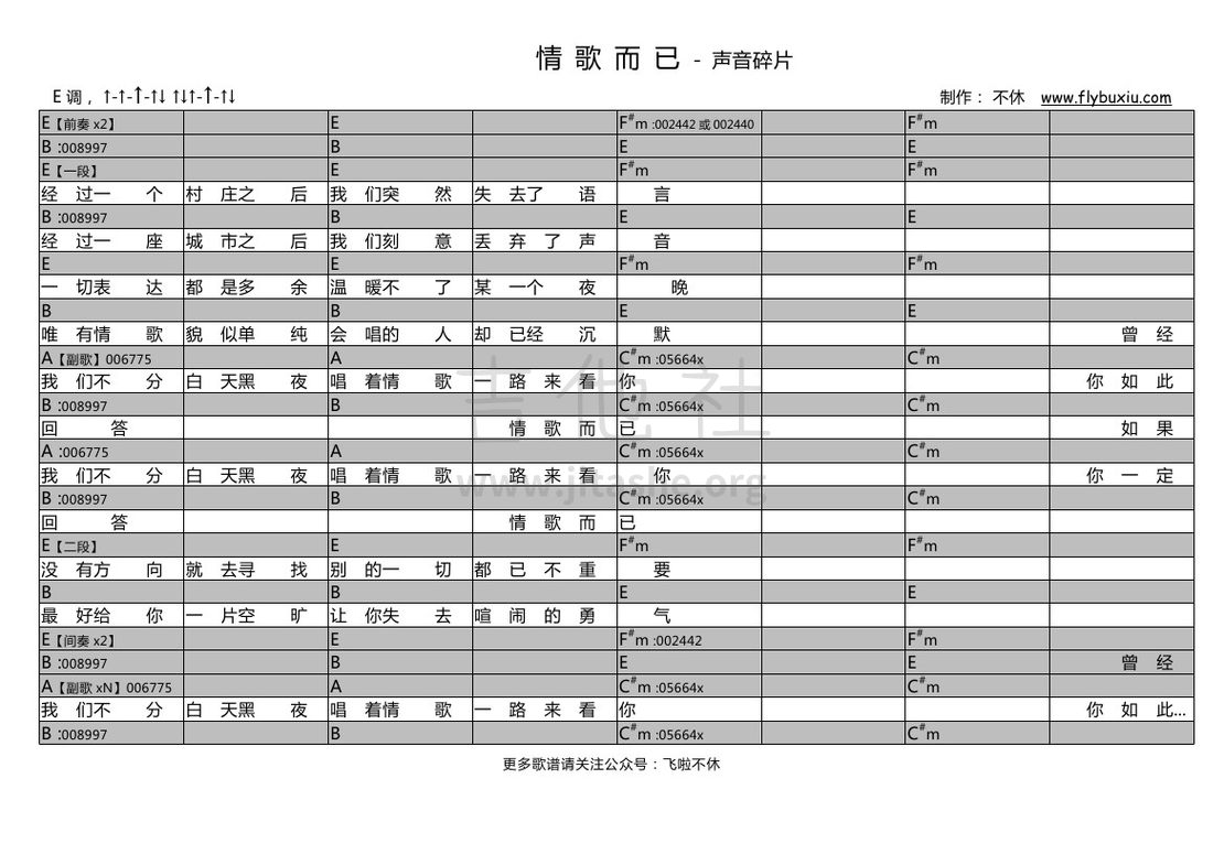 情歌而已吉他谱(图片谱,弹唱)_声音碎片_声音碎片-情歌而已0000.jpg