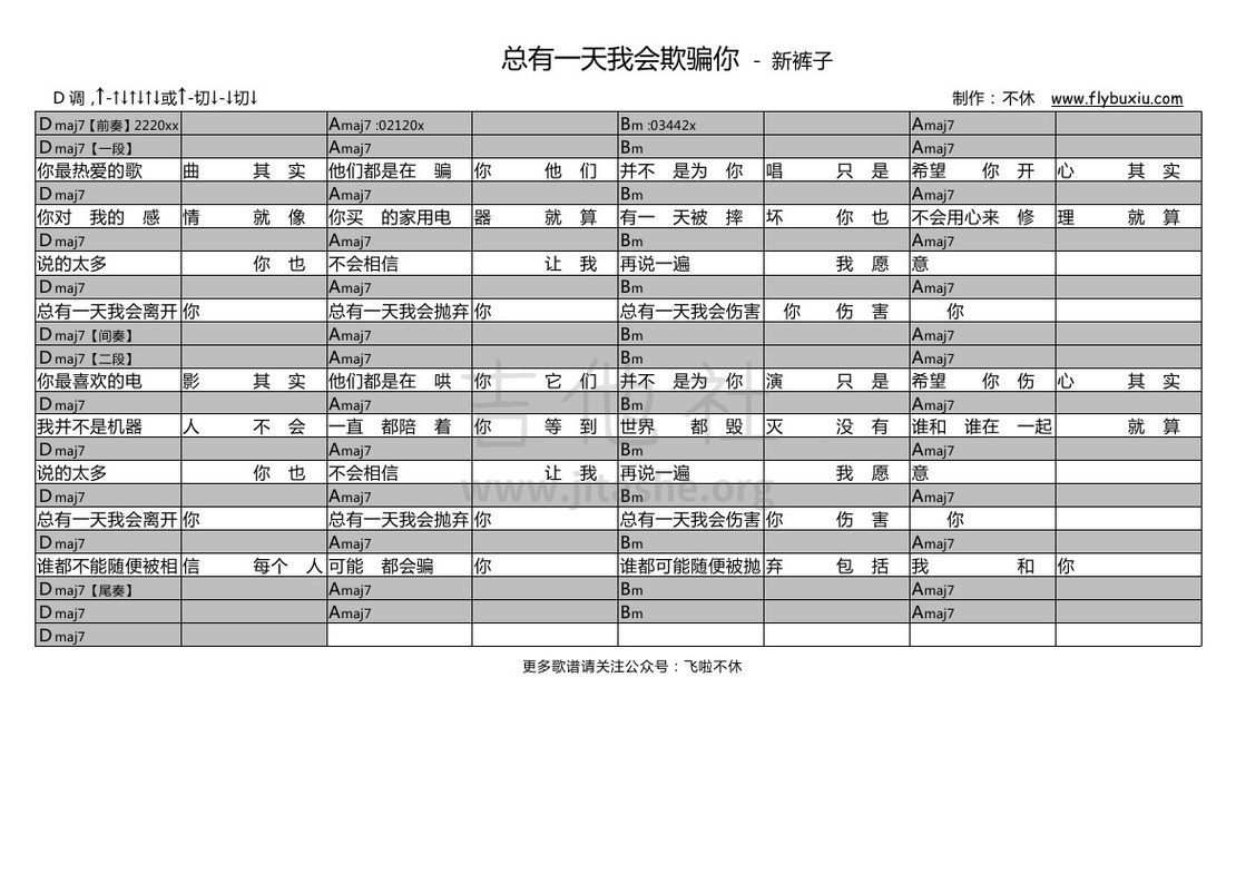 总有一天我会欺骗你（不休弹唱谱）吉他谱(图片谱,弹唱)_新裤子_新裤子-总有一天我会欺骗你0000.jpg