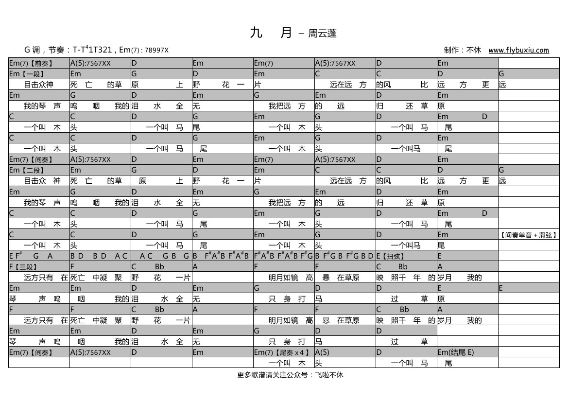 九月（不休弹唱谱）吉他谱(图片谱,弹唱)_周云蓬_周云蓬-九月(修正版)0000.jpg