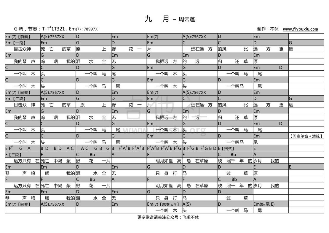 打印:九月（不休弹唱谱）吉他谱_周云蓬_周云蓬-九月(修正版)0000.jpg