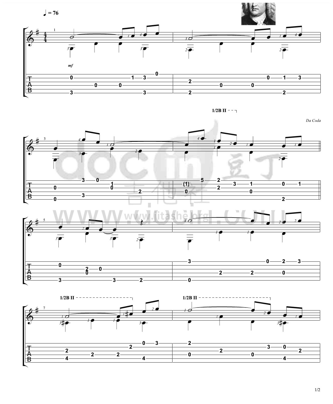 打印:BWV156   a Arioso (Sinfornia)吉他谱_Johann Sebastian Bach(巴赫)_01.jpg