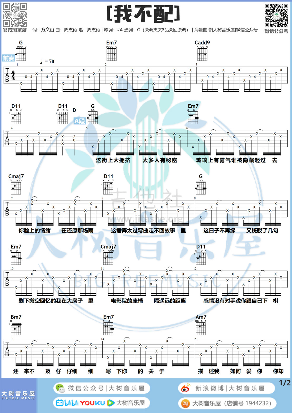 打印:我不配(演示 &教学 - 大树音乐屋)吉他谱_周杰伦(Jay Chou)_1.jpg