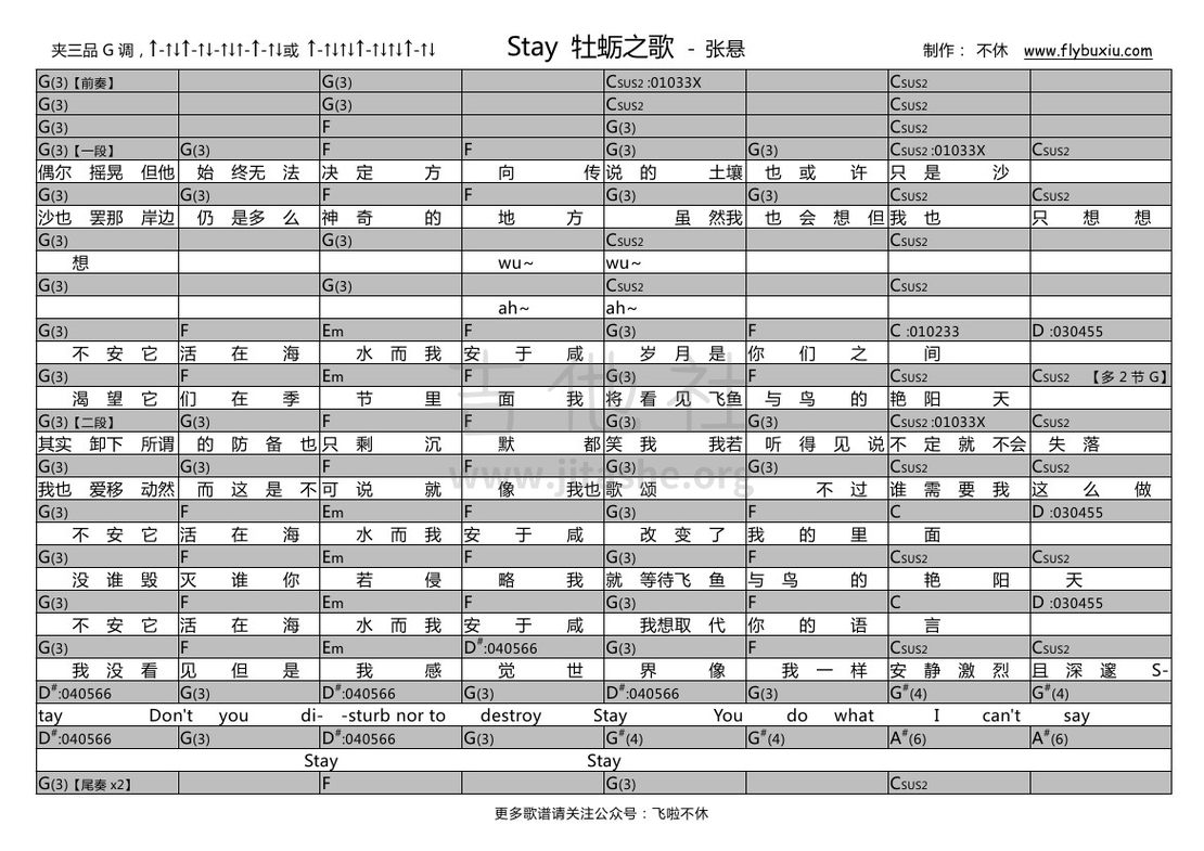 Stay 牡蛎之歌（不休弹唱谱）吉他谱(图片谱,弹唱)_张悬(焦安溥)_张悬-Stay 牡蛎之歌000.jpg