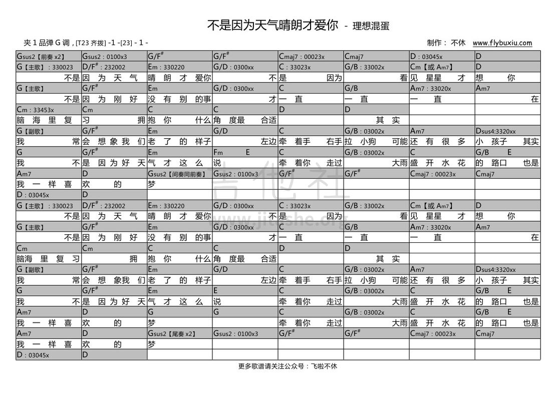 不是因为天气晴朗才爱你（不休弹唱谱）吉他谱(图片谱,弹唱)_理想混蛋(Bestards)_理想混蛋-不是因为天气晴朗才爱你0000.jpg