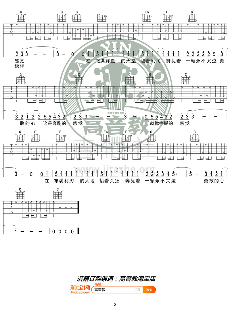 勇敢的心（C调入门版 高音教编配 猴哥吉他教学）吉他谱(图片谱,弹唱)_汪峰_《勇敢的心》C调入门版02_副本.jpg