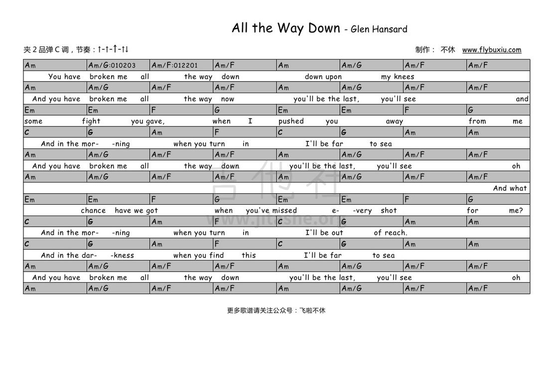 All The Way Down (《曾经》电影插曲，不休弹唱谱)吉他谱(图片谱,弹唱)_Glen Hansard_ONCE 曾经 OST Glen hansard-All the way down0000.jpg