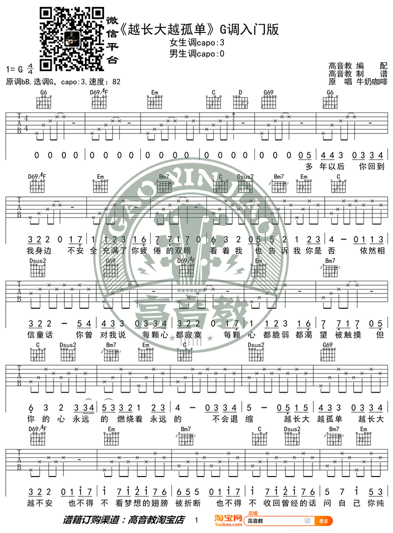 越长大越孤单（G调入门版 高音教编配 猴哥吉他教学）吉他谱(图片谱,弹唱)_牛奶咖啡(牛奶@咖啡;KiKi+格非;Milk@Coffee)_《越长大越孤单》G调入门版01_副本.jpg