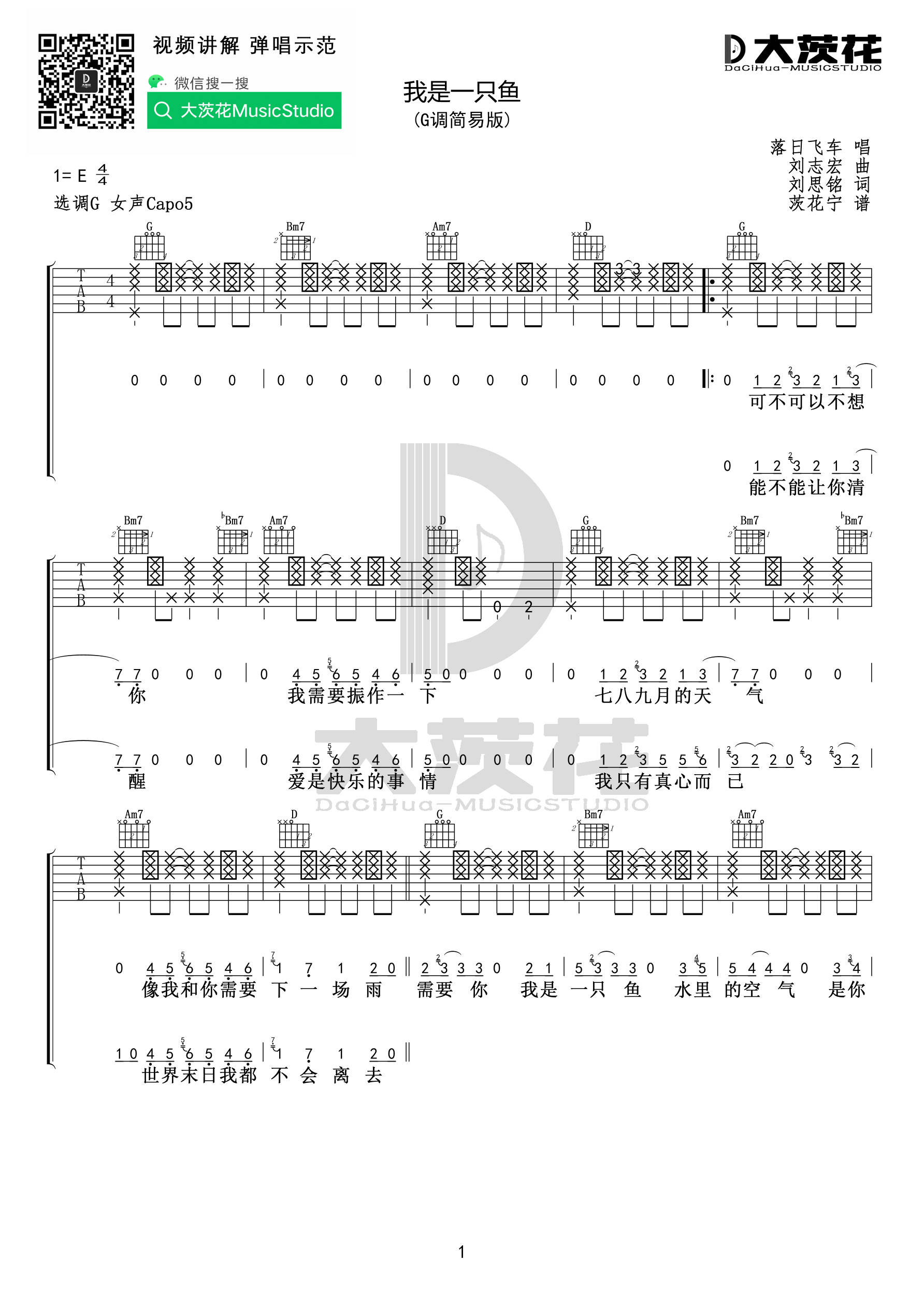 我是一只鱼(小宁制谱)吉他谱(图片谱,弹唱)_落日飞车_我是一只鱼 DCH01.jpg