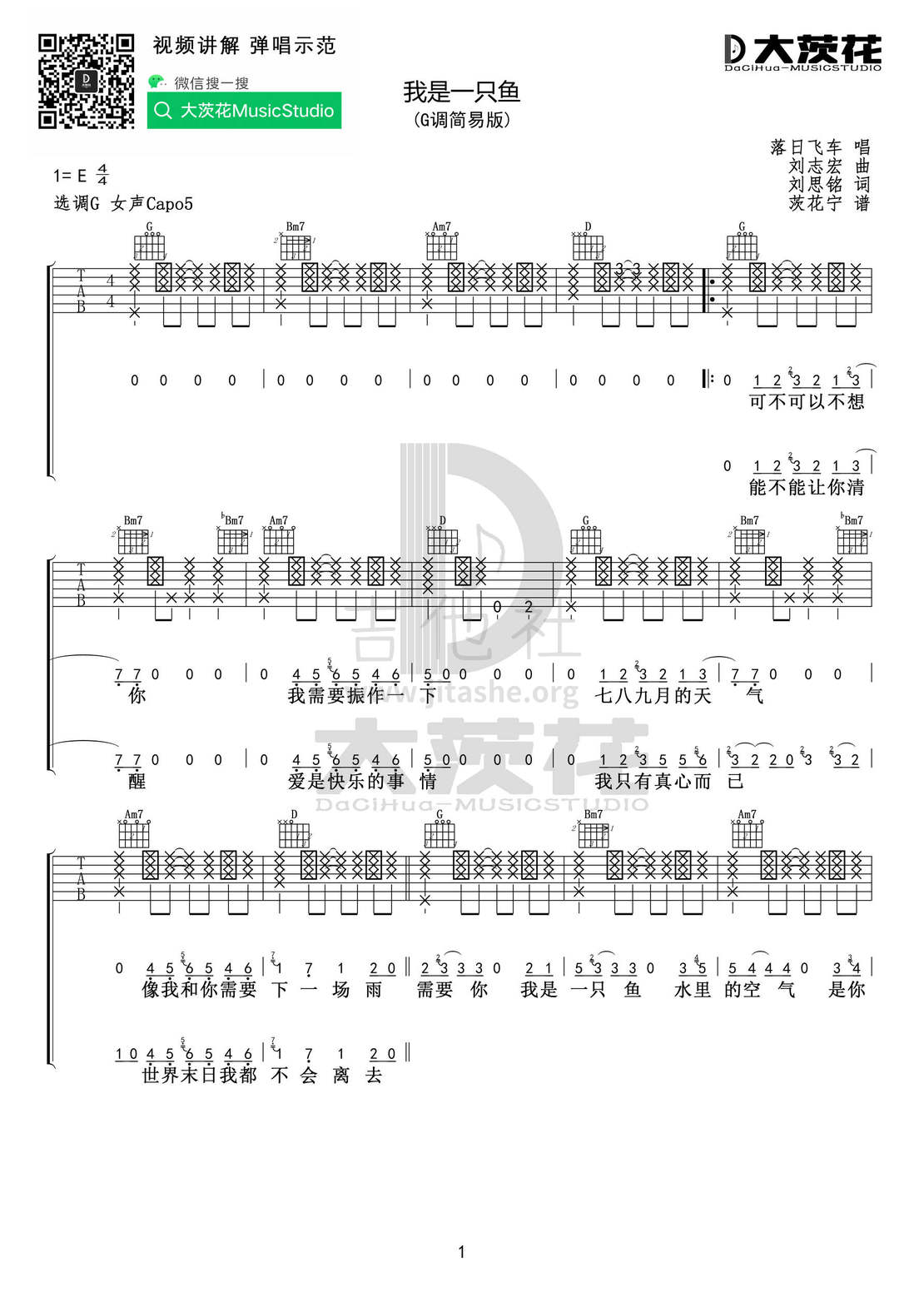 打印:我是一只鱼(小宁制谱)吉他谱_落日飞车_我是一只鱼 DCH01.jpg