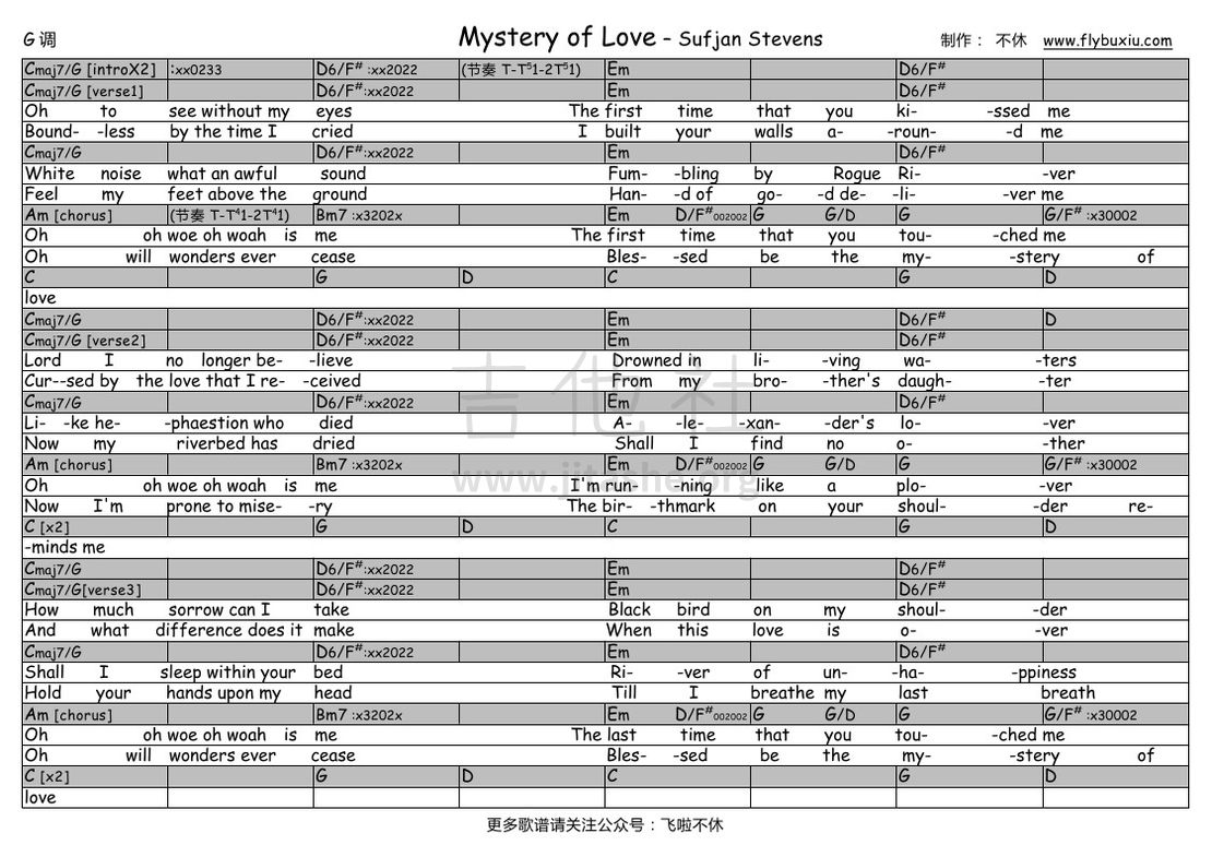 mystery of love(不休弹唱谱)吉他谱(图片谱,弹唱)