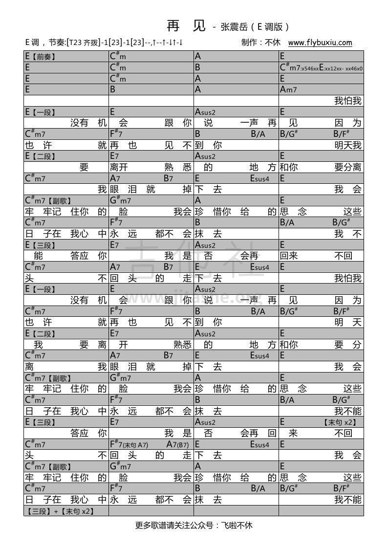 再见 （蓝调版 不休弹唱谱）吉他谱(图片谱,弹唱)_张震岳(阿岳;Chang Csun Yuk)_张震岳-再见E调版0000.jpg