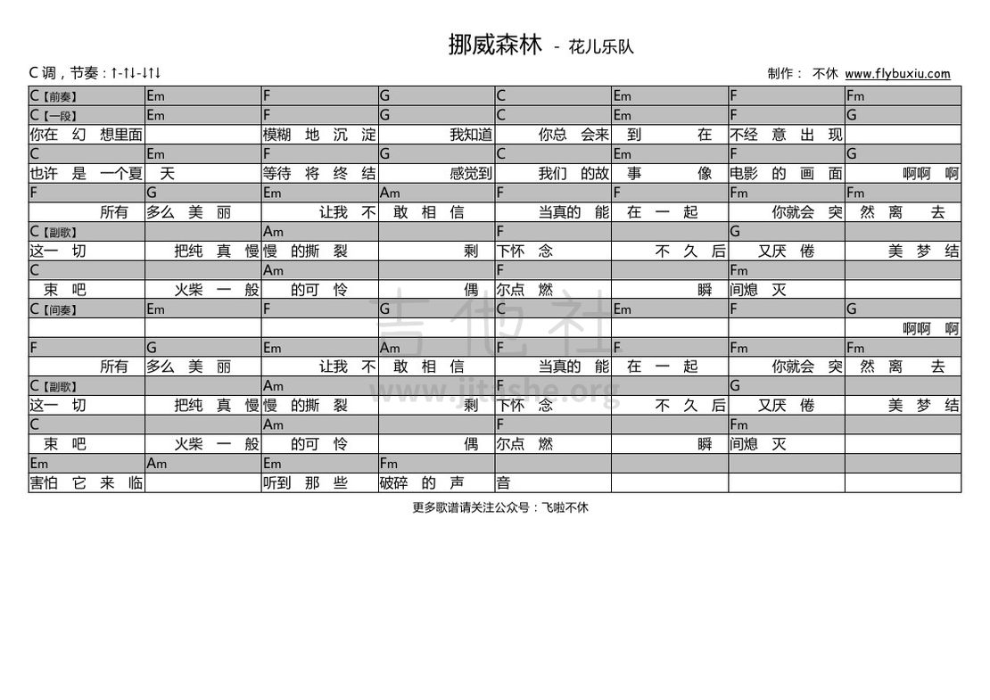 打印:挪威森林（不休弹唱谱）吉他谱_花儿(花儿乐队)_花儿乐队-挪威森林0000.jpg