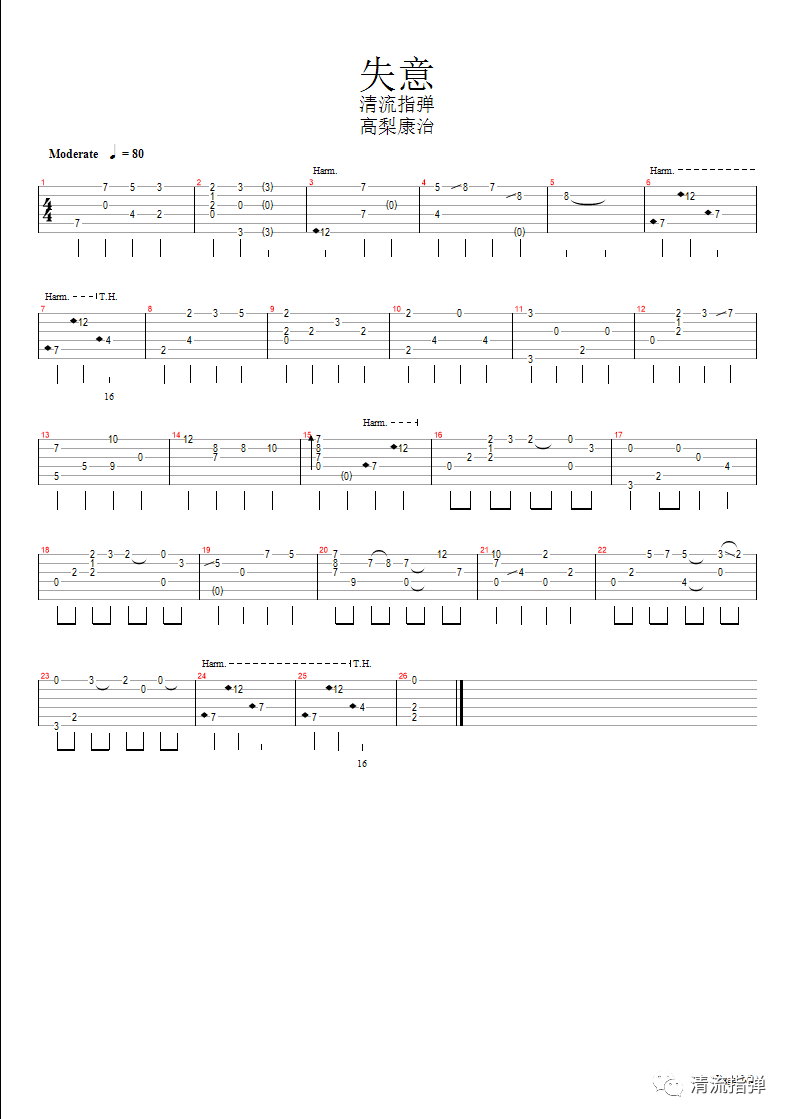 失意吉他譜(圖片譜,指彈)_高梨康治(たかなし やすはる;yasuharu