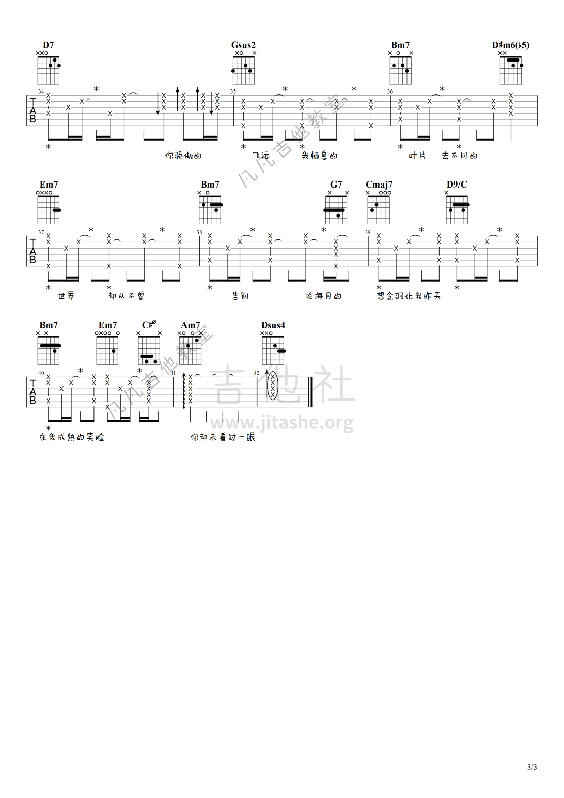 飞鸟和蝉吉他谱(图片谱,任然,吉他,吉他谱)_任然_飞鸟和蝉#3.png