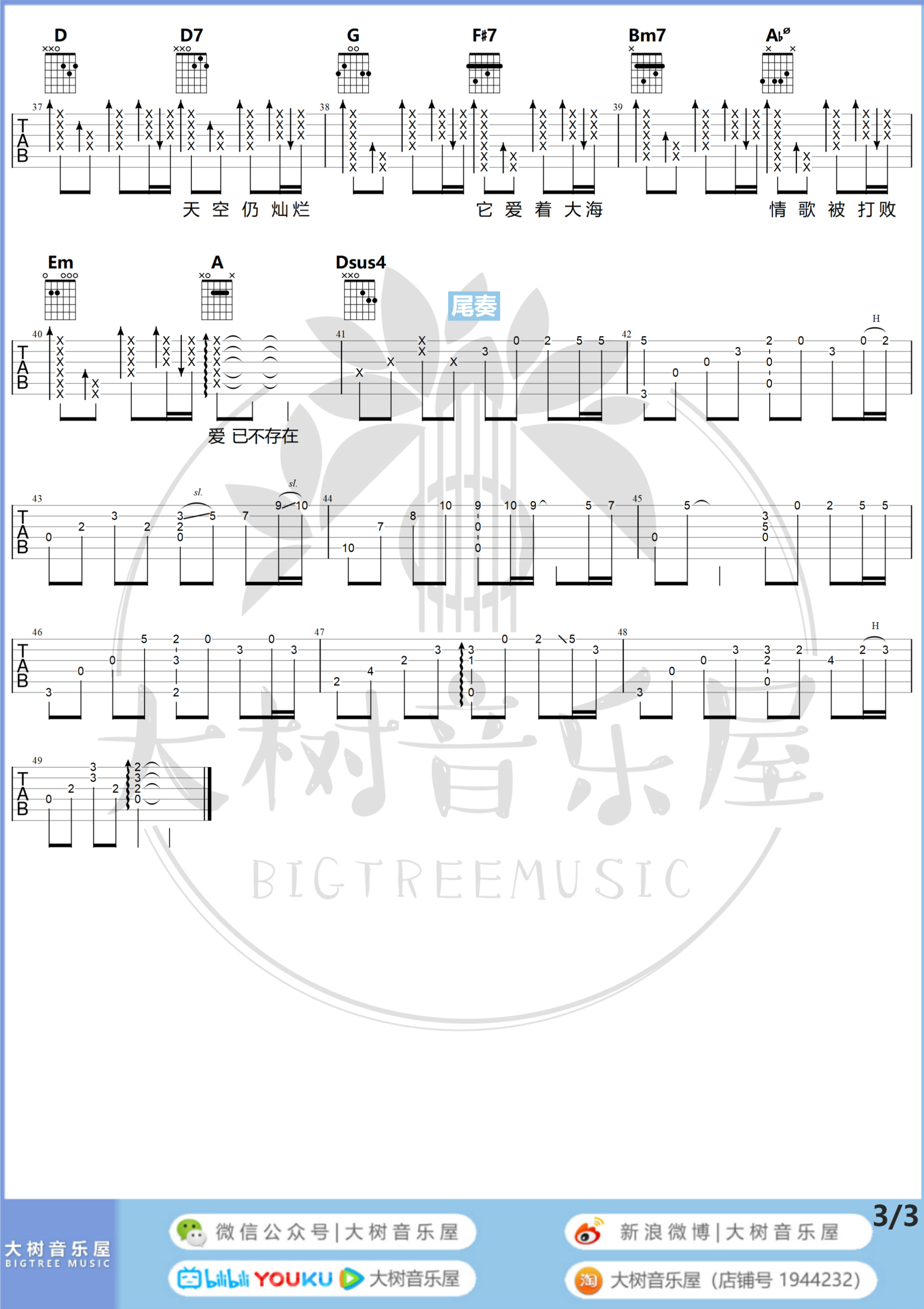 花海(大樹音樂屋-d調g調版本)吉他譜(圖片譜)_周杰倫(jay chou)_花海