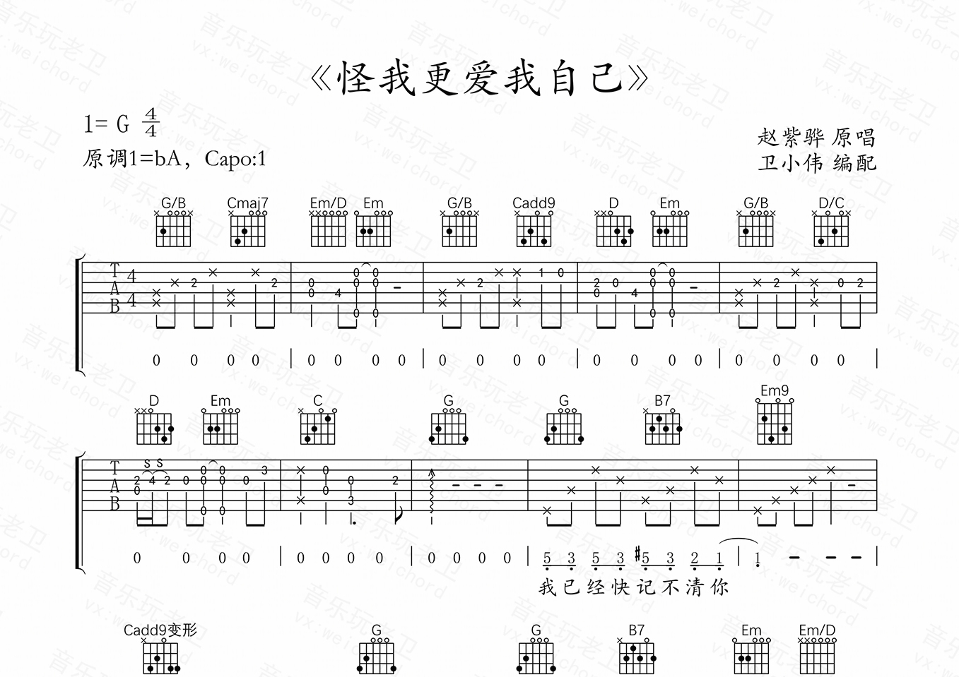 怪我更爱我自己(中国好声音live版)吉他谱(图片谱,怪我更爱我自己