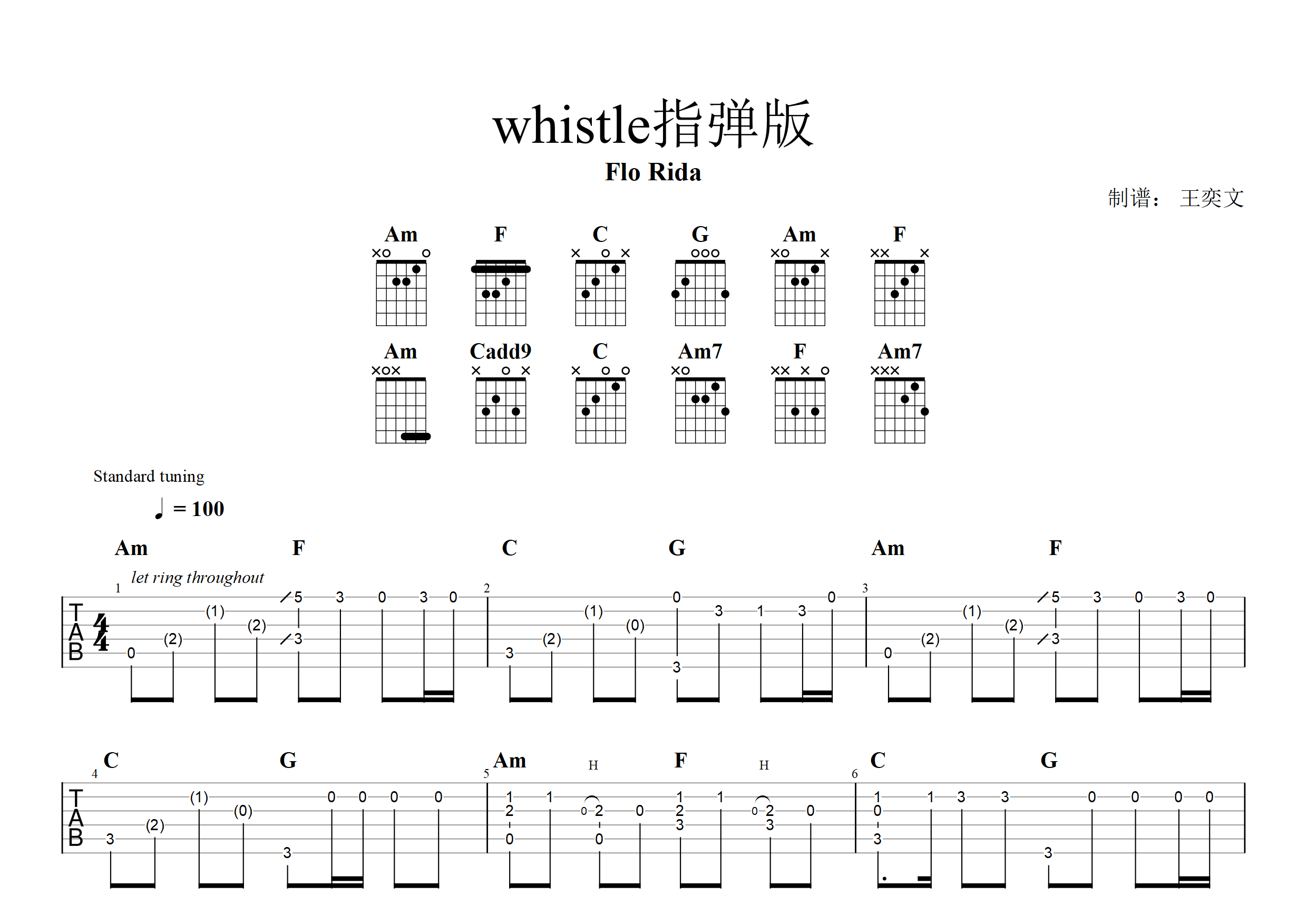 whistle的吉他谱弹唱版图片