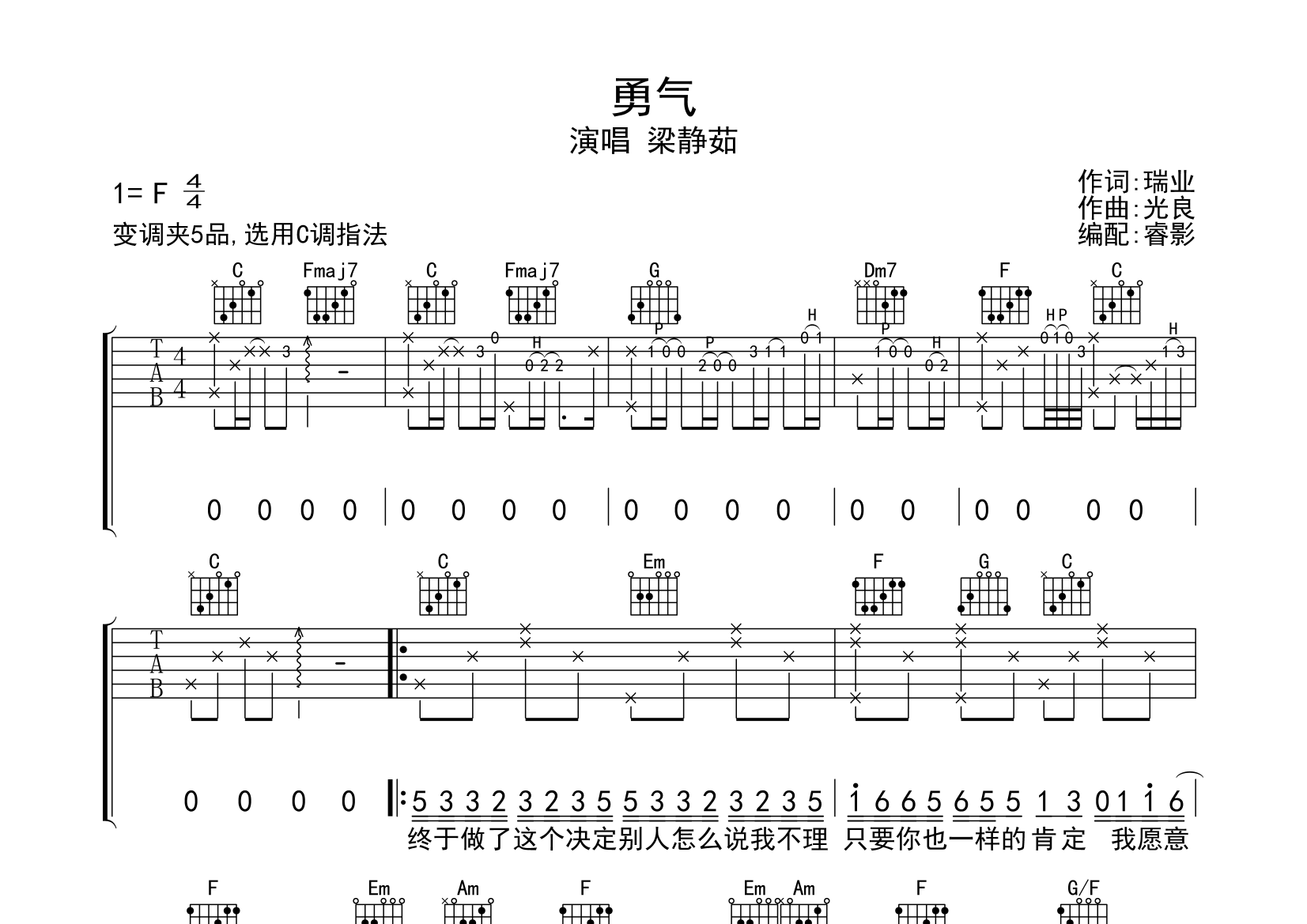 勇气苏有朋吉他谱图片