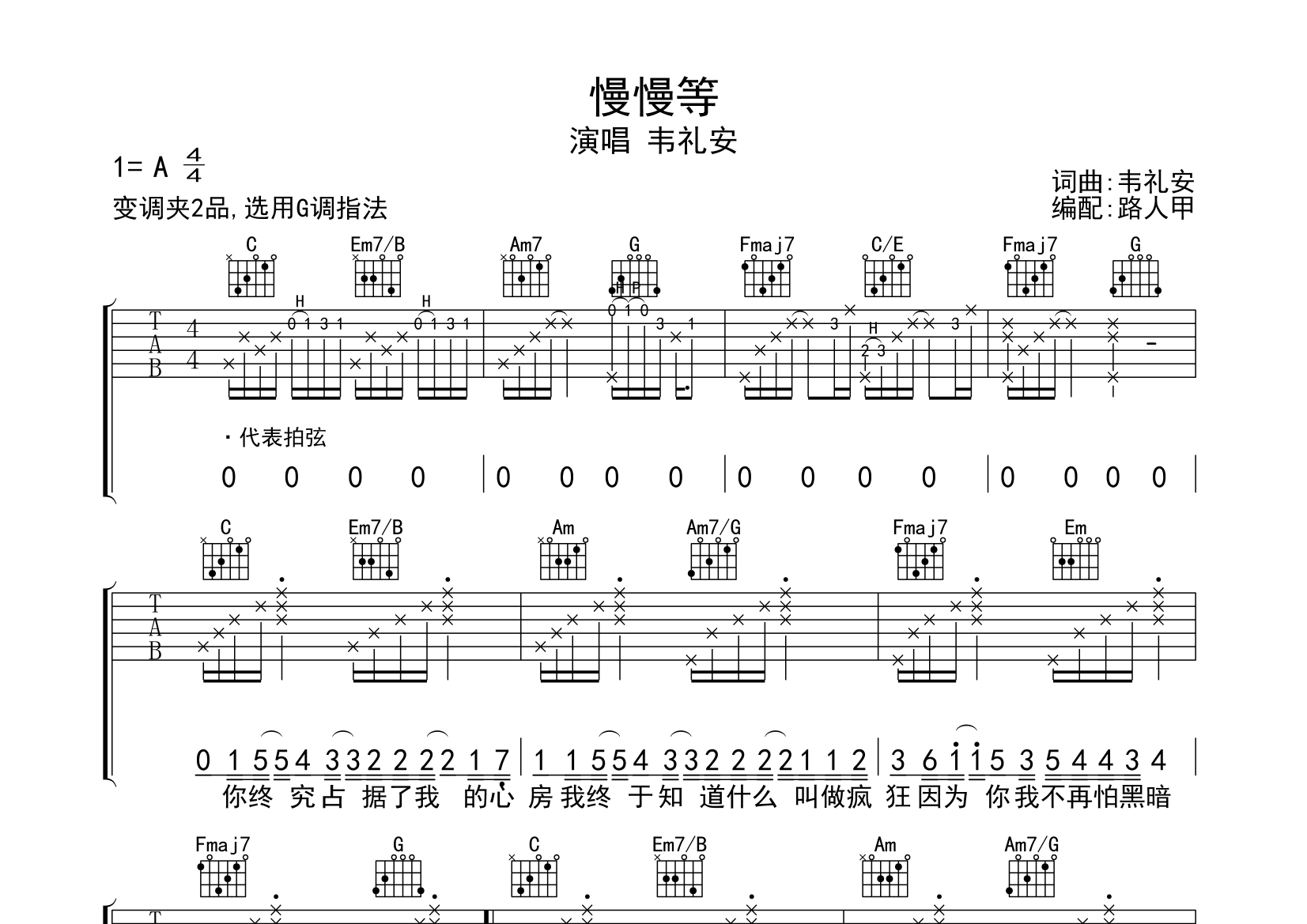 慢慢等简谱图片