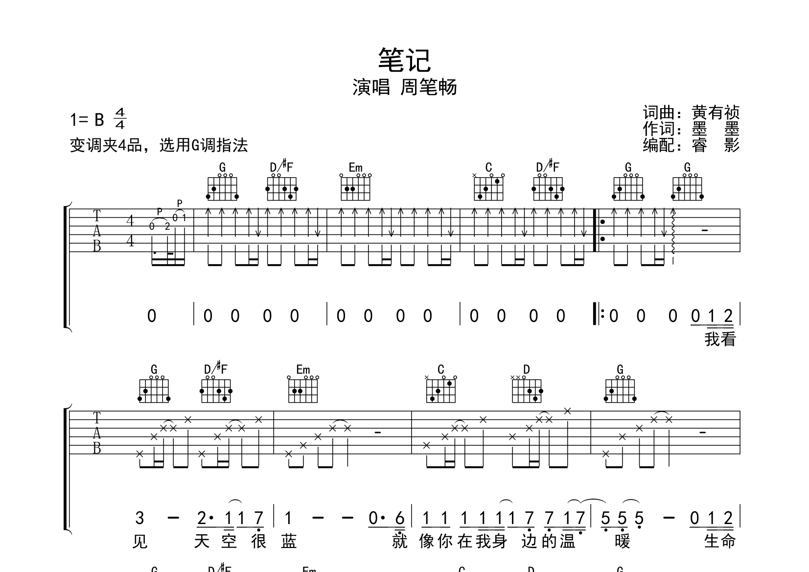 笔记吉他谱(图片谱)