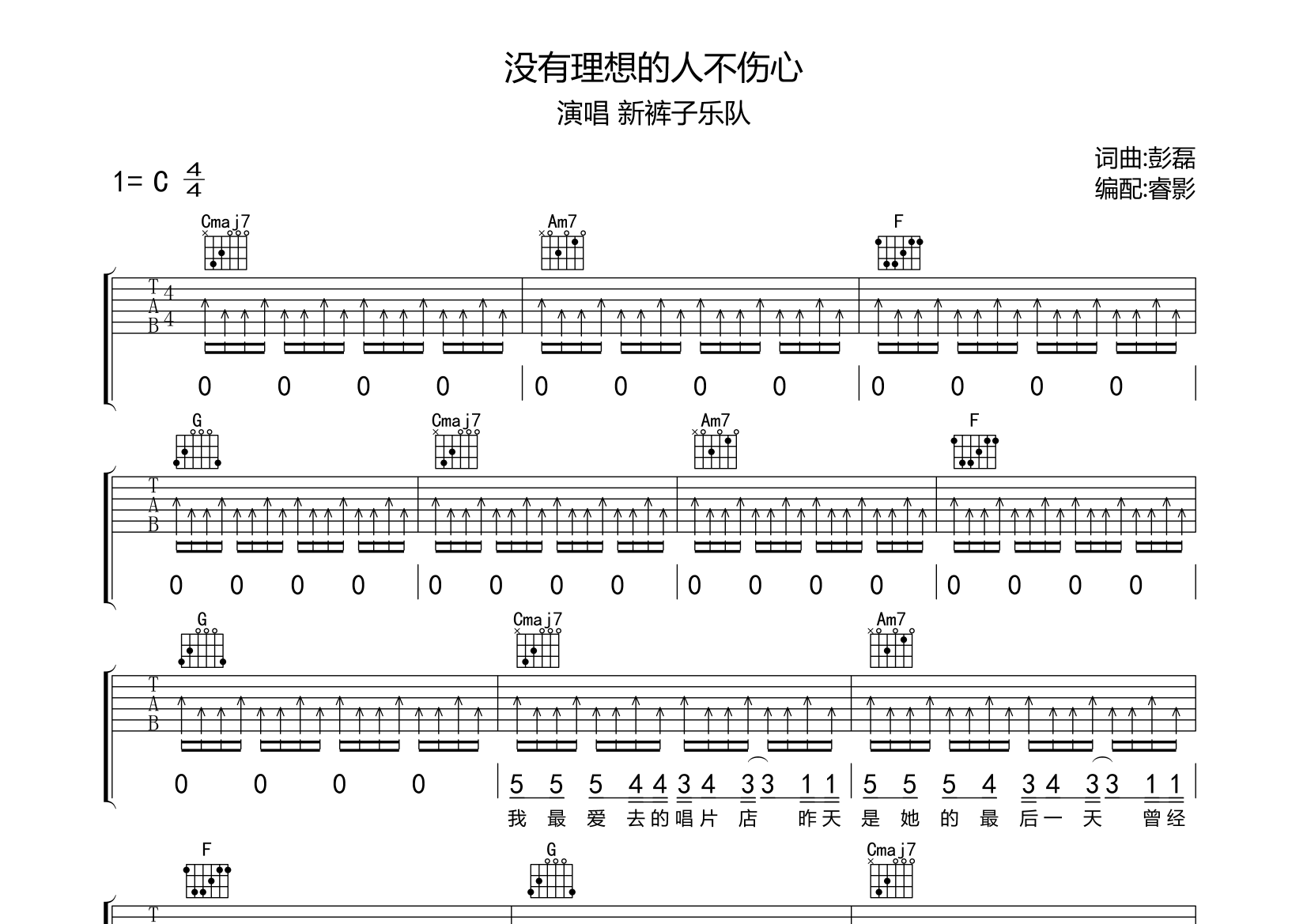 沒有理想的人不傷心吉他譜(圖片譜)_新褲子