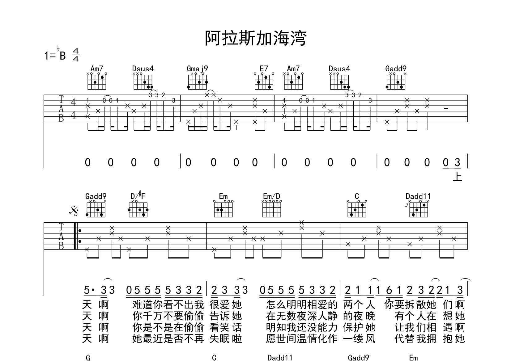 阿拉斯加海湾蓝心羽弹唱谱